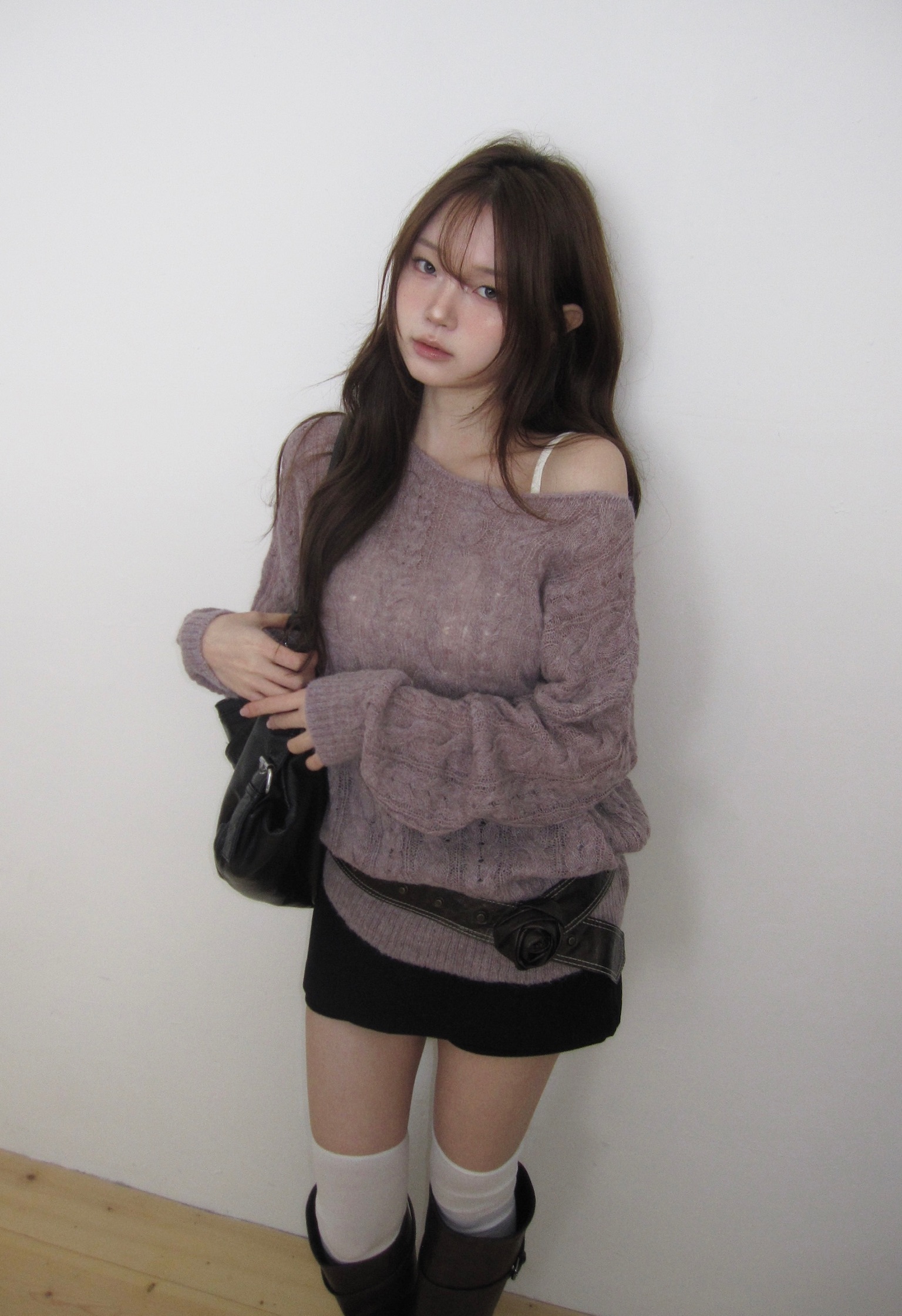 【優惠預訂】韓國麻花寬領羊毛針織上衣（5色）