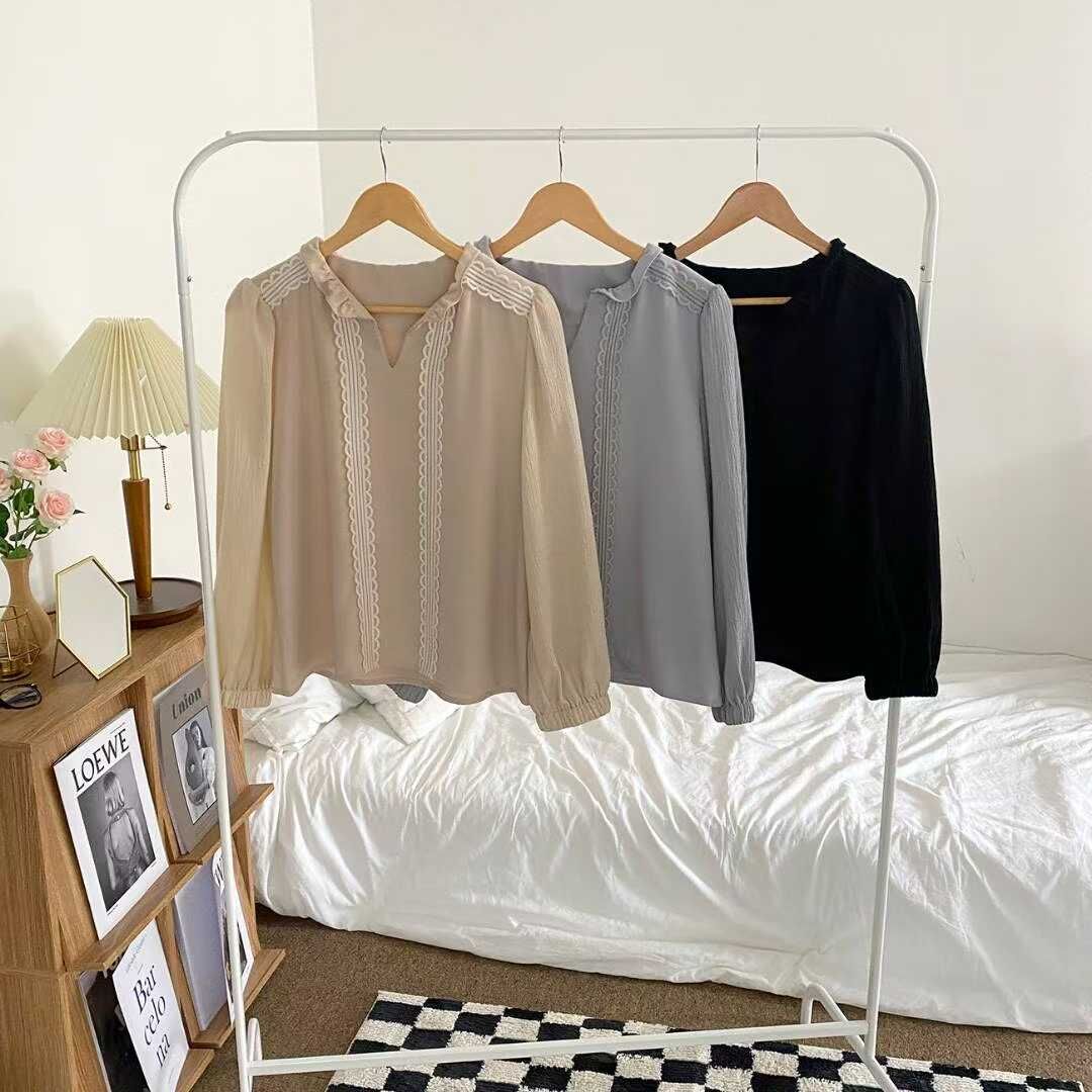 BR5114 木耳領開V橡筋手袖上衣