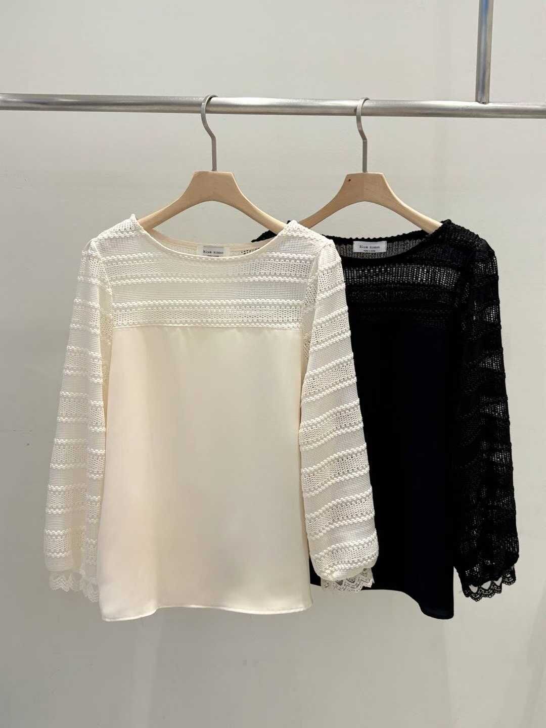 BR5117 異材質拼接針織鏤空上衣