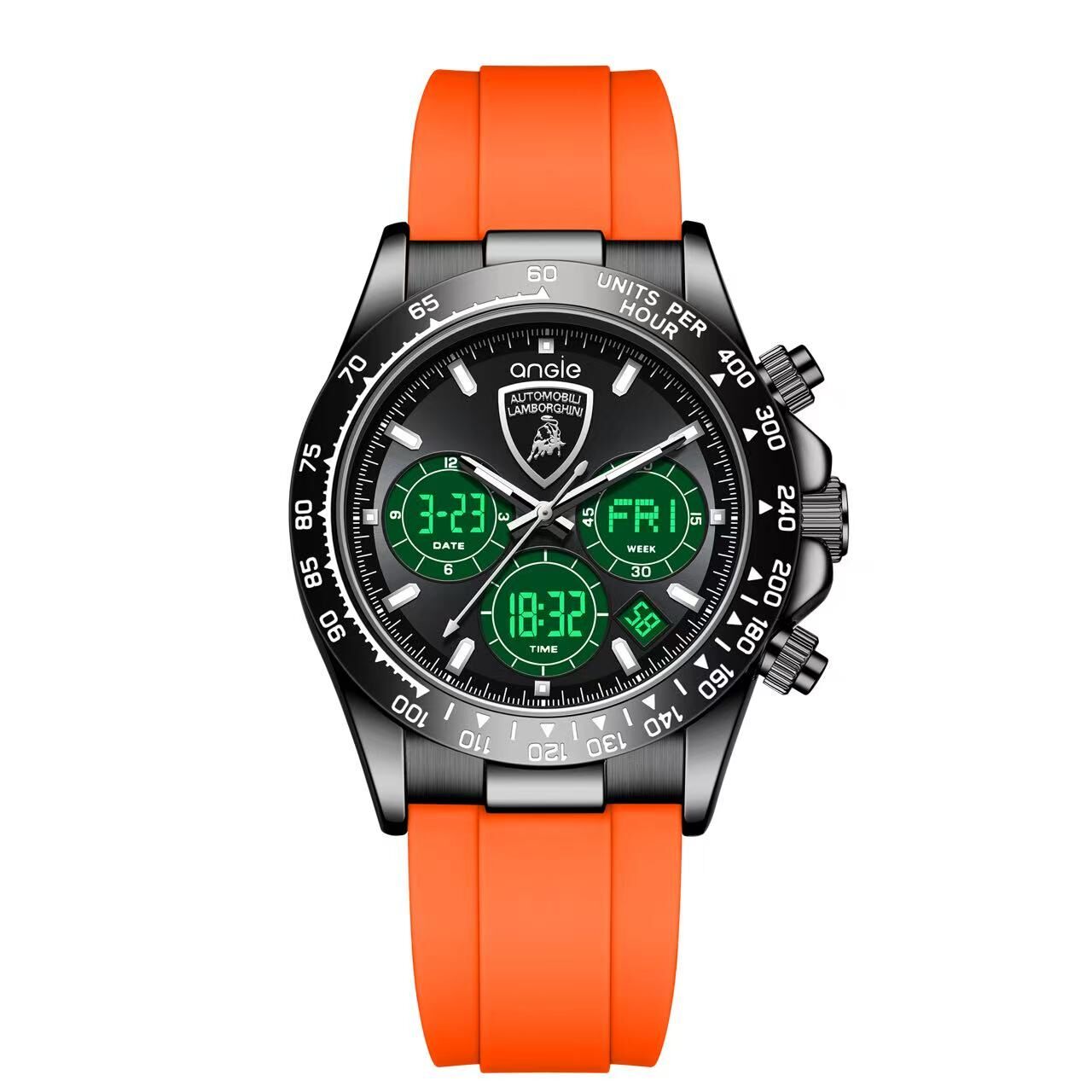【Lamborghini藍寶堅尼】藍寶堅尼大牛系列超跑聯名款 LB006 雙顯-石英指針+數位顯示 石英 手錶