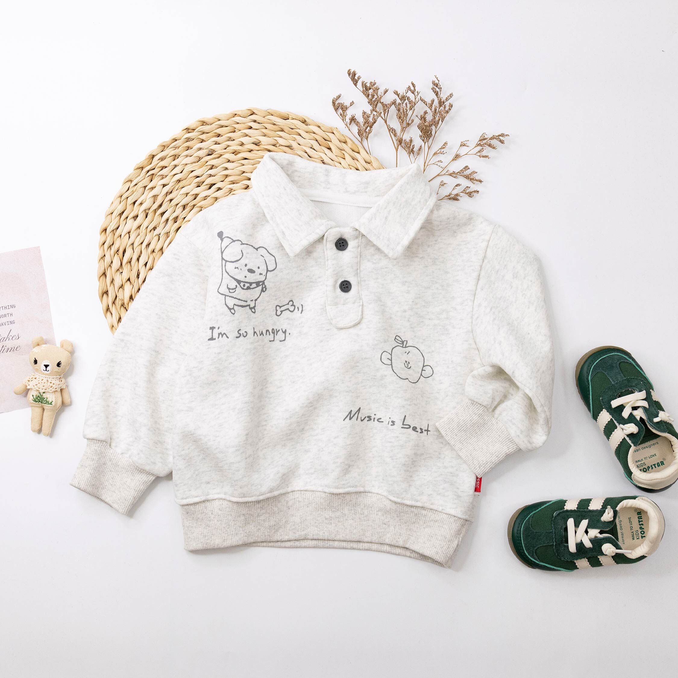 【H55143】童趣線條手繪翻領上衣