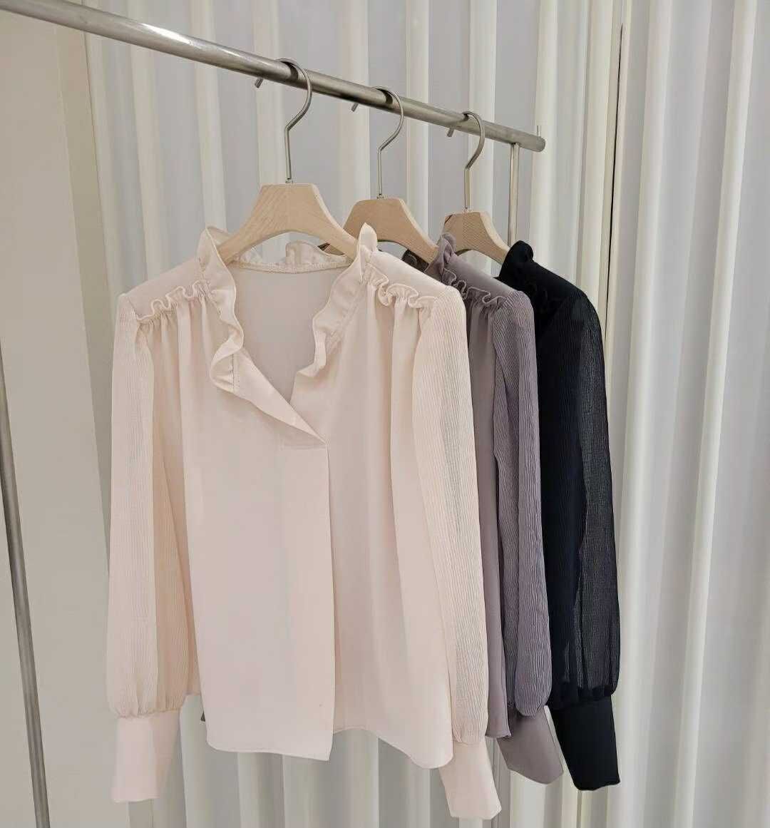 BR5120 木耳花邊坑紋手袖恤衫