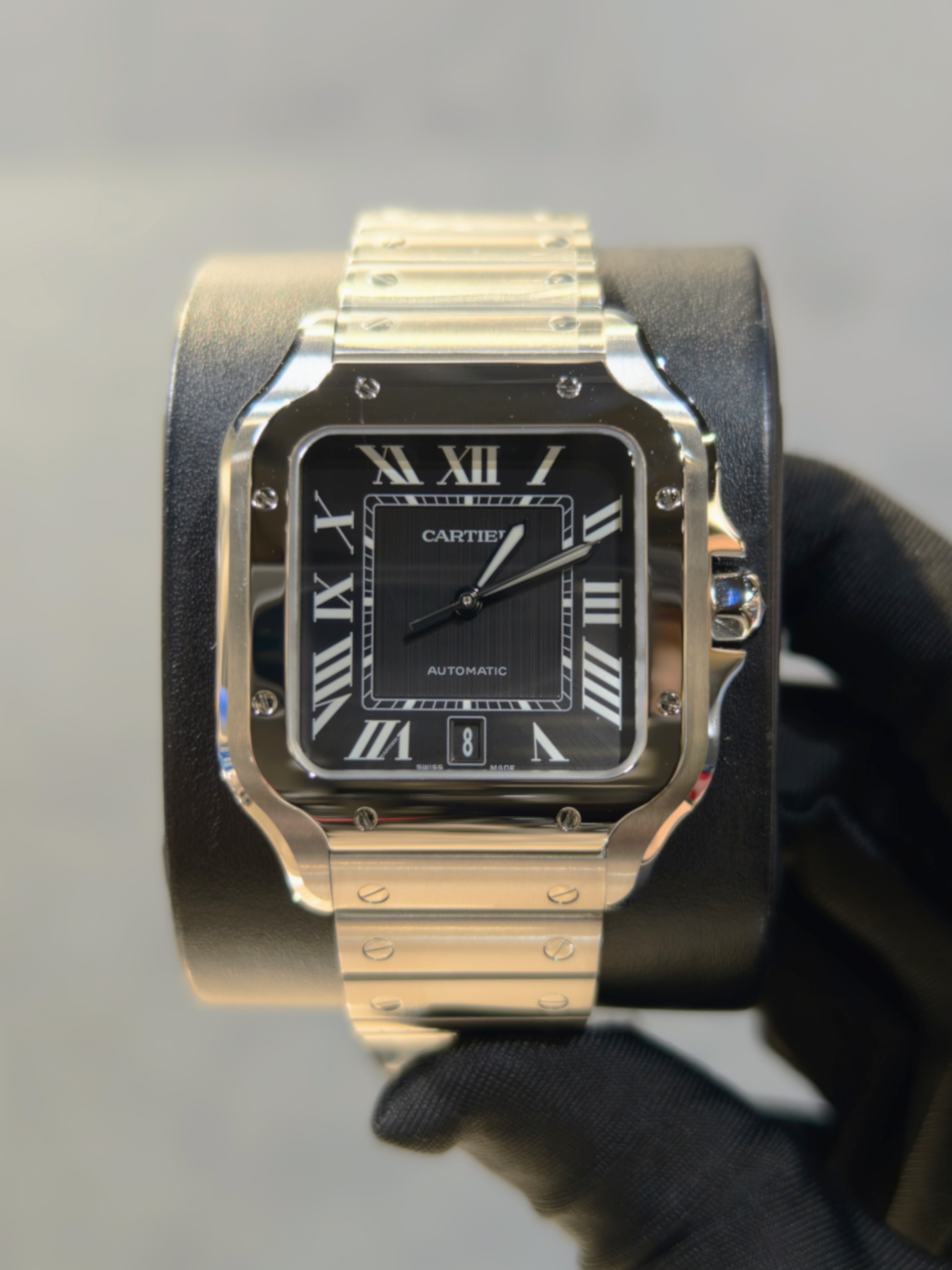 BRAND NEW CARTIER WSSA0096 BLACK DIAL SANTOS-DE 40MM LARGE MODEL AUTOMATIC MOVEMENT STEEL INTERCHANGEABLE METAL AND LEATHER BRACELETS