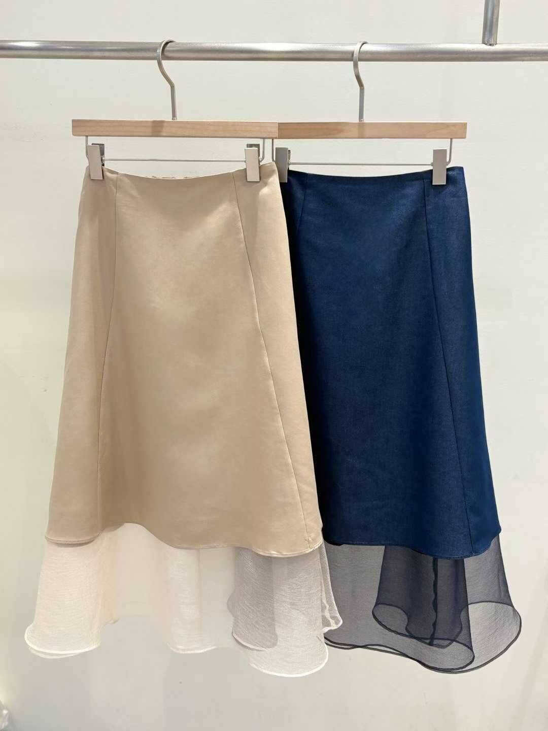 BR5123 後橡筋拼紗A字半身裙