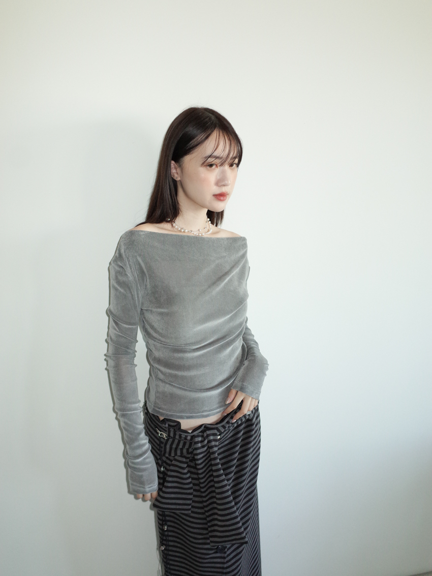 sheer velvet stretch wide-neck top