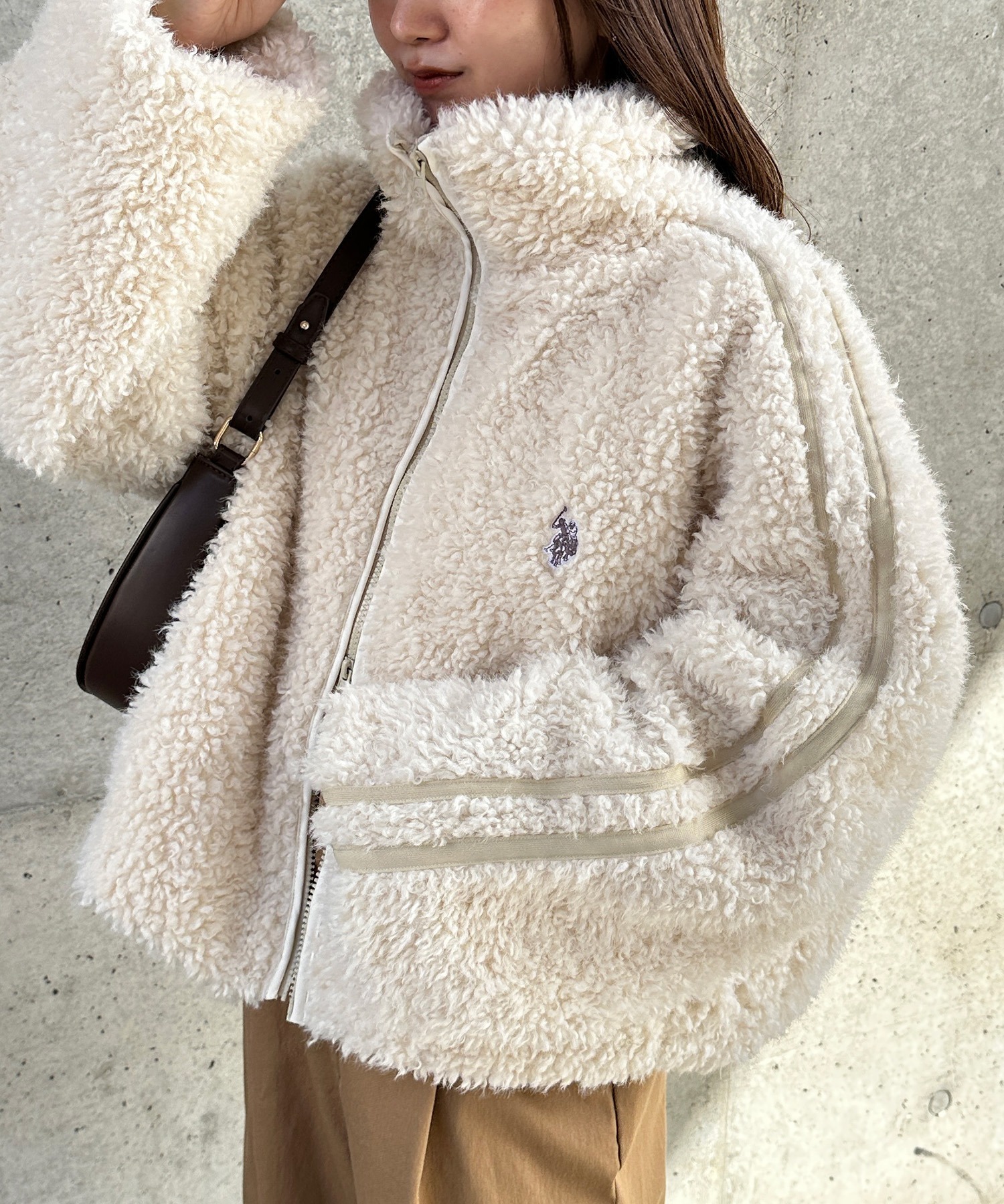 🇯🇵U.S. POLO ASSN. 絨毛 立領外套 滾邊 保暖 短版 / 預購