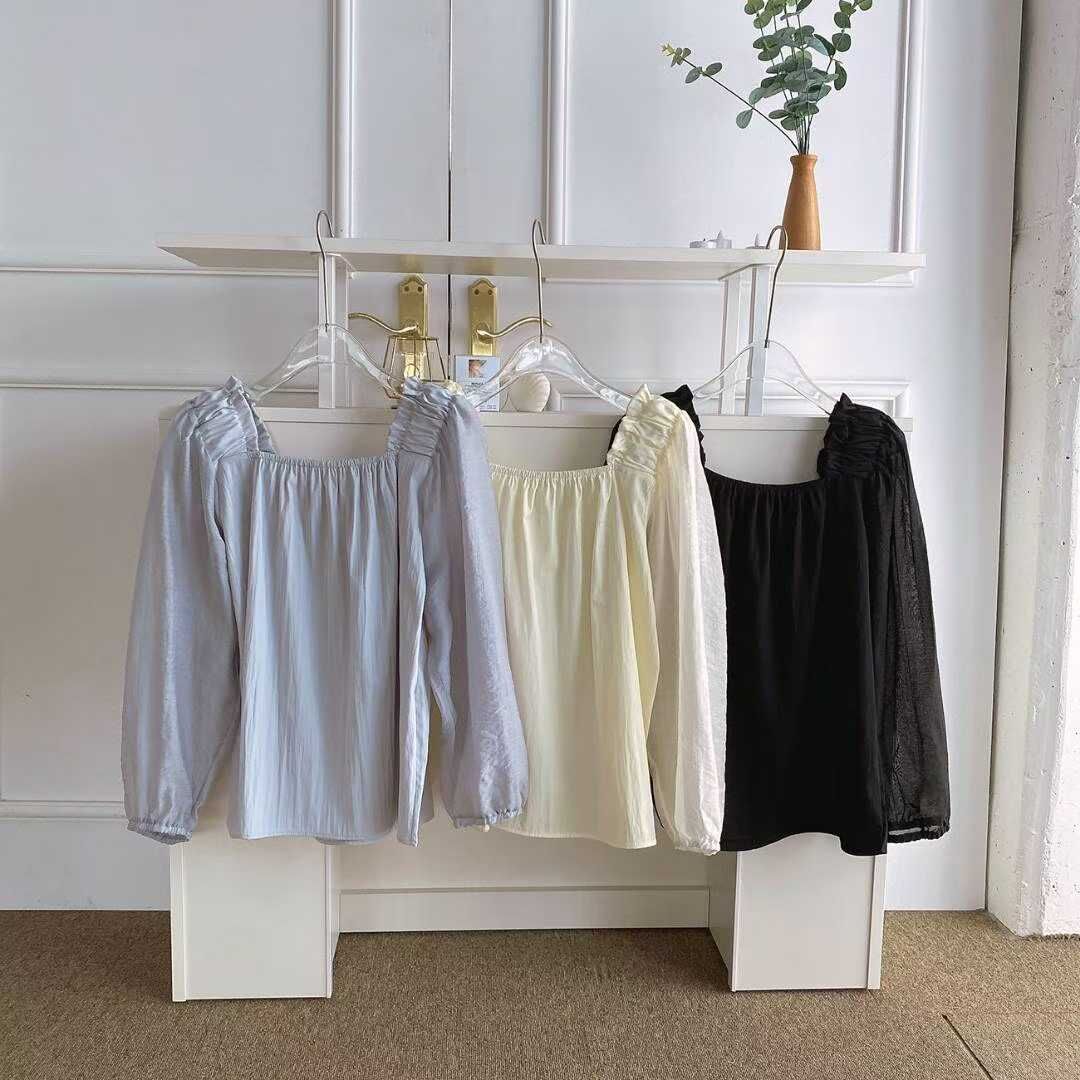 BR5130 抓皺方領彈力長袖上衣