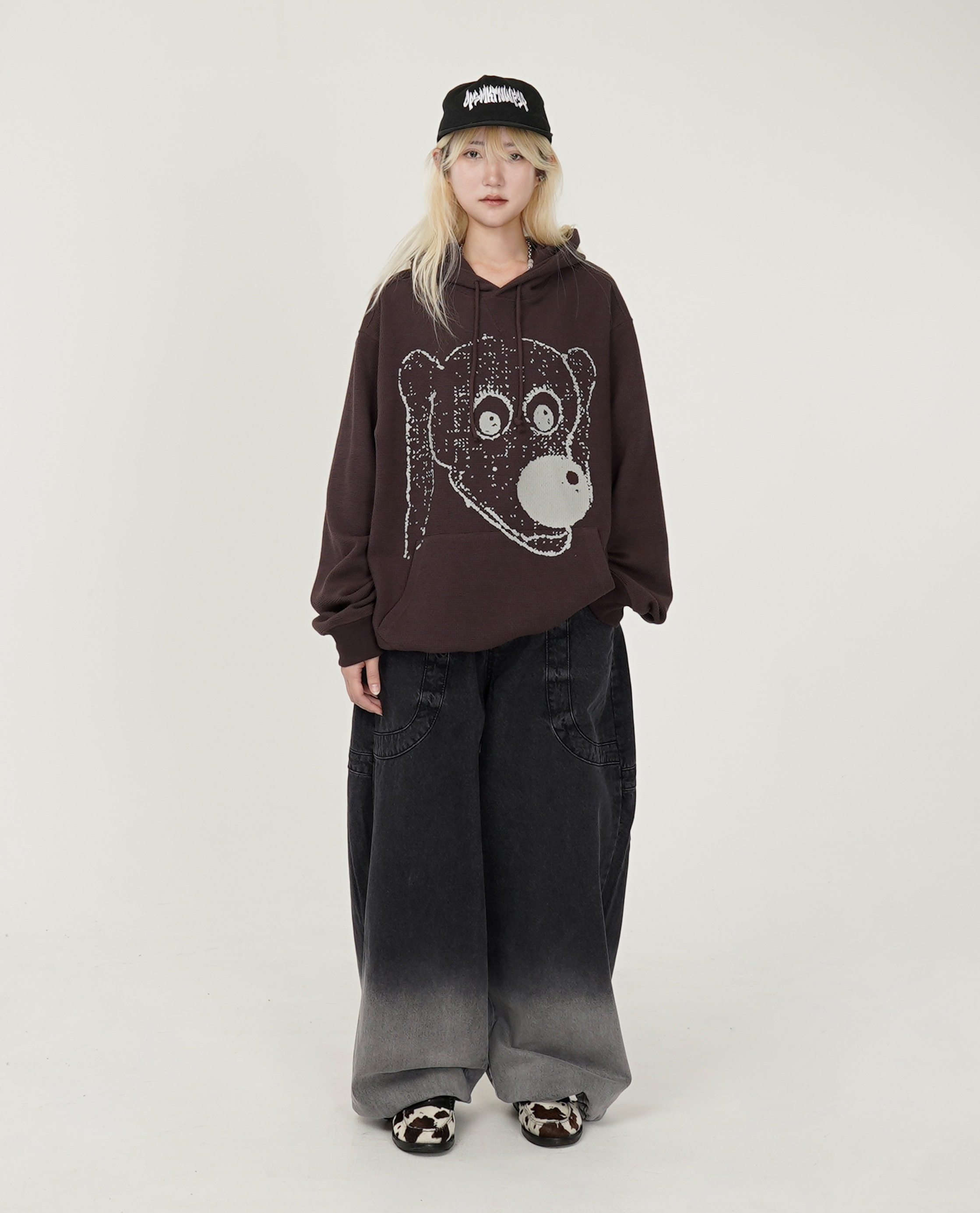 弧形口袋綁繩漸層牛仔