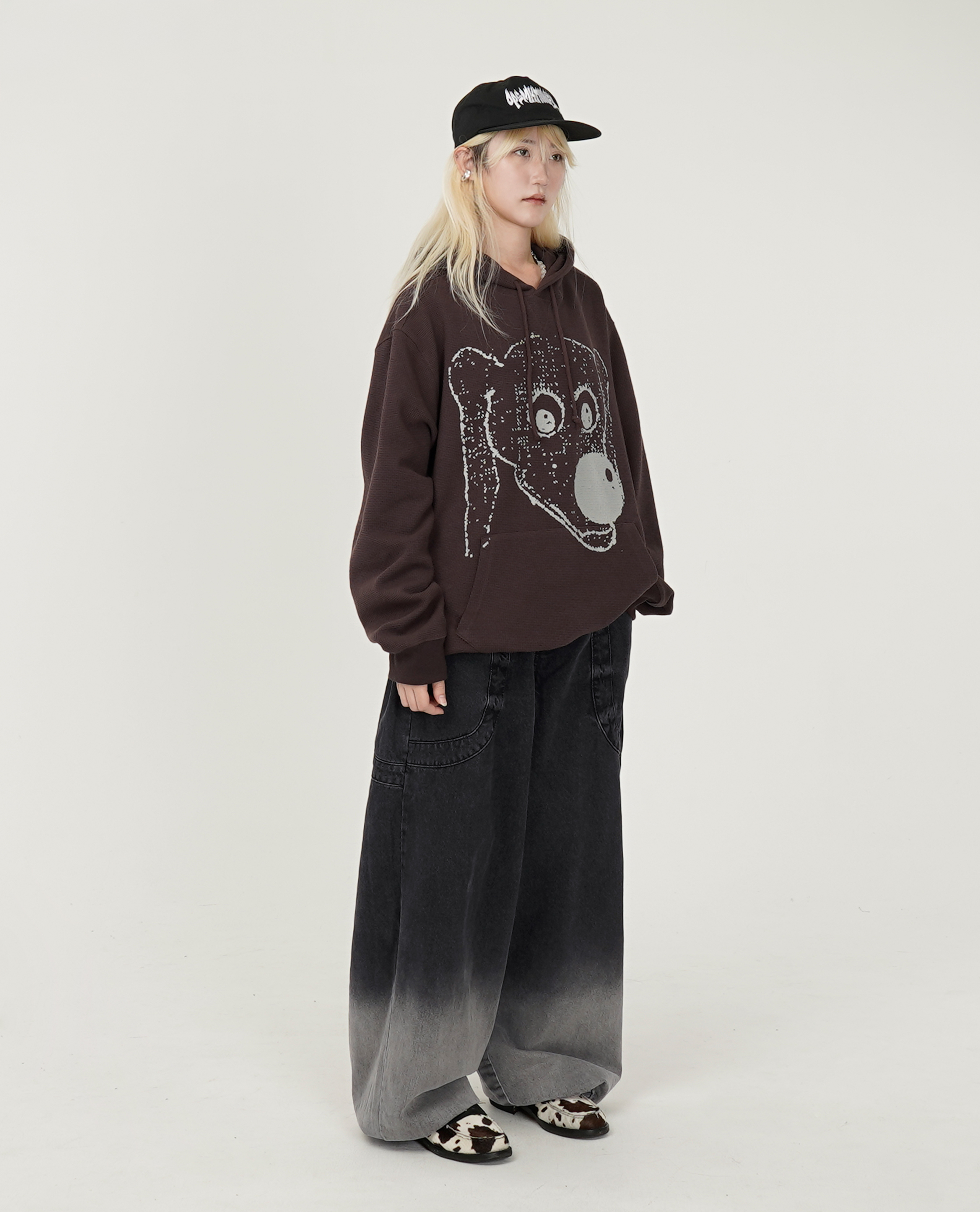 弧形口袋綁繩漸層牛仔