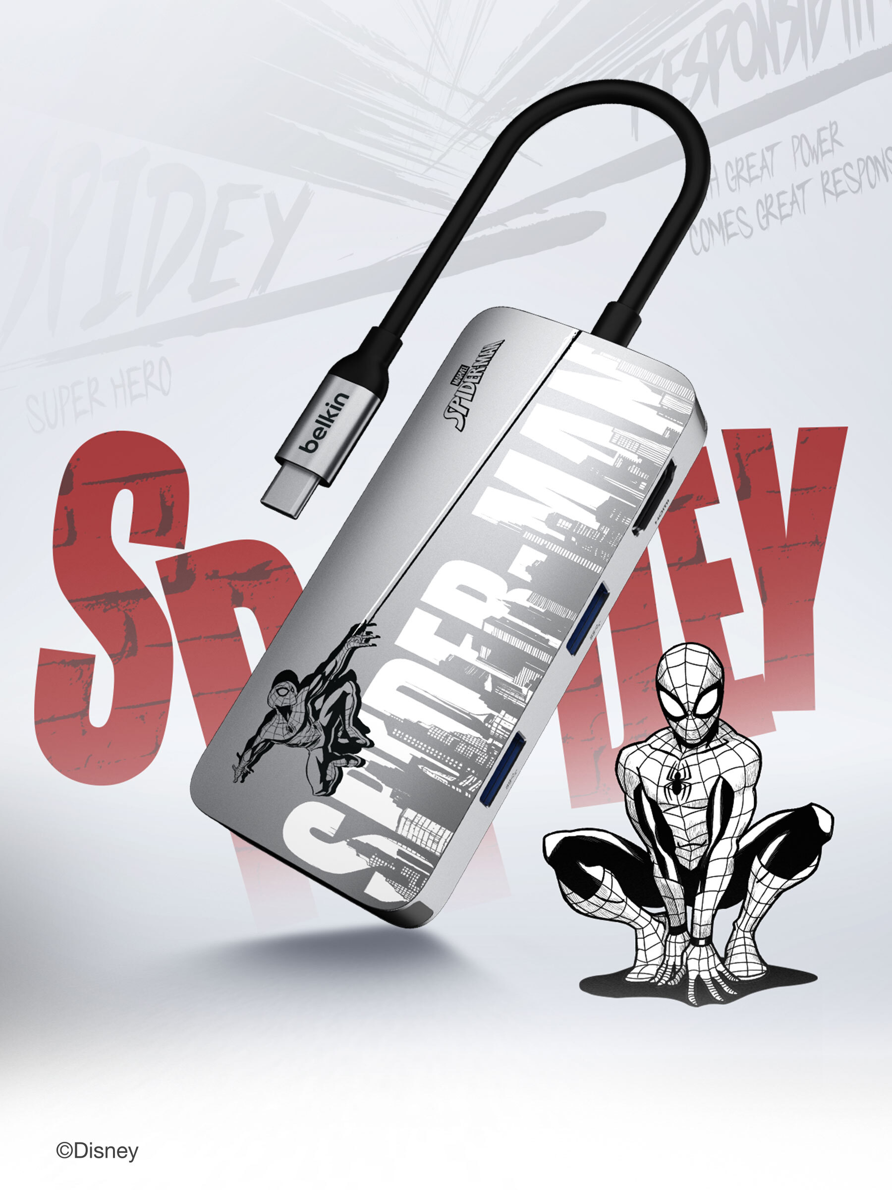 Connect USB-C 5-in-1 Multiport Hub Adapter (Spider-Man, Marvel Collection) [AVC007]