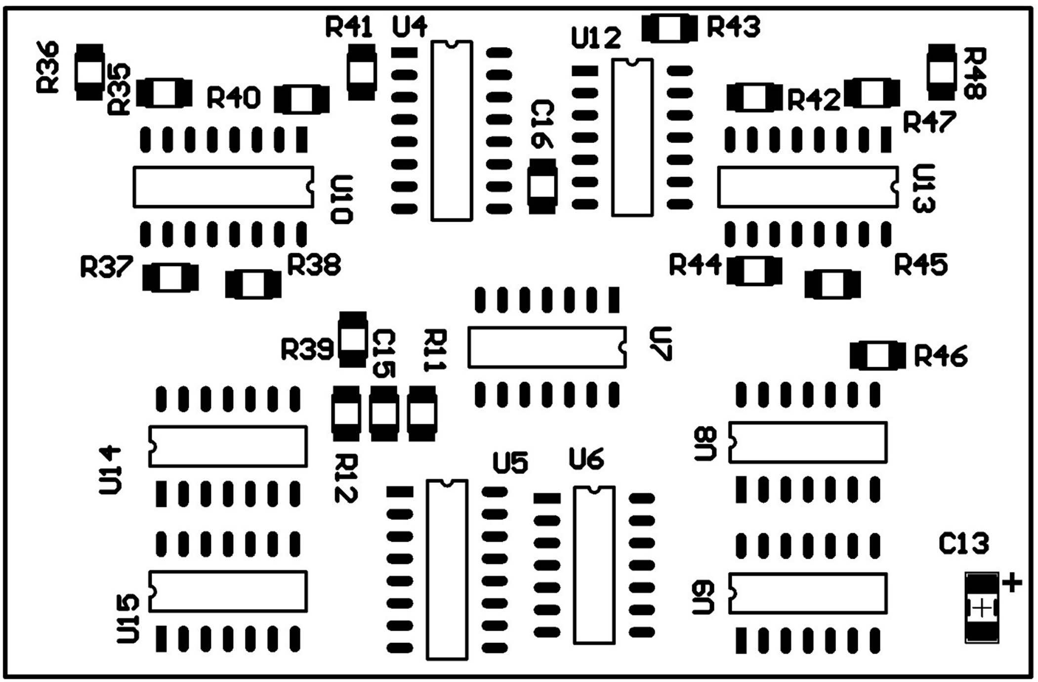 工業電子丙級,音樂盒套件包,觸控子電路板反面(Bottom)元件佈置圖(左右相反)