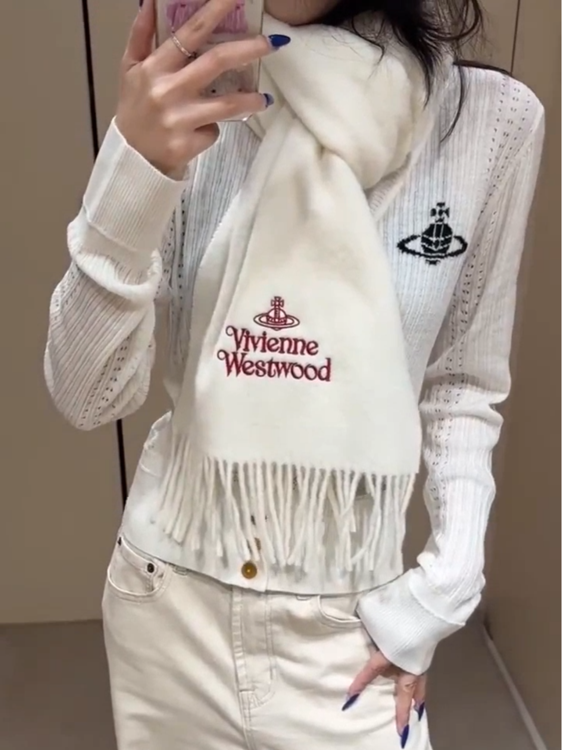 代購-Vivienne Westwood 100%羊毛 圍巾 黑/白