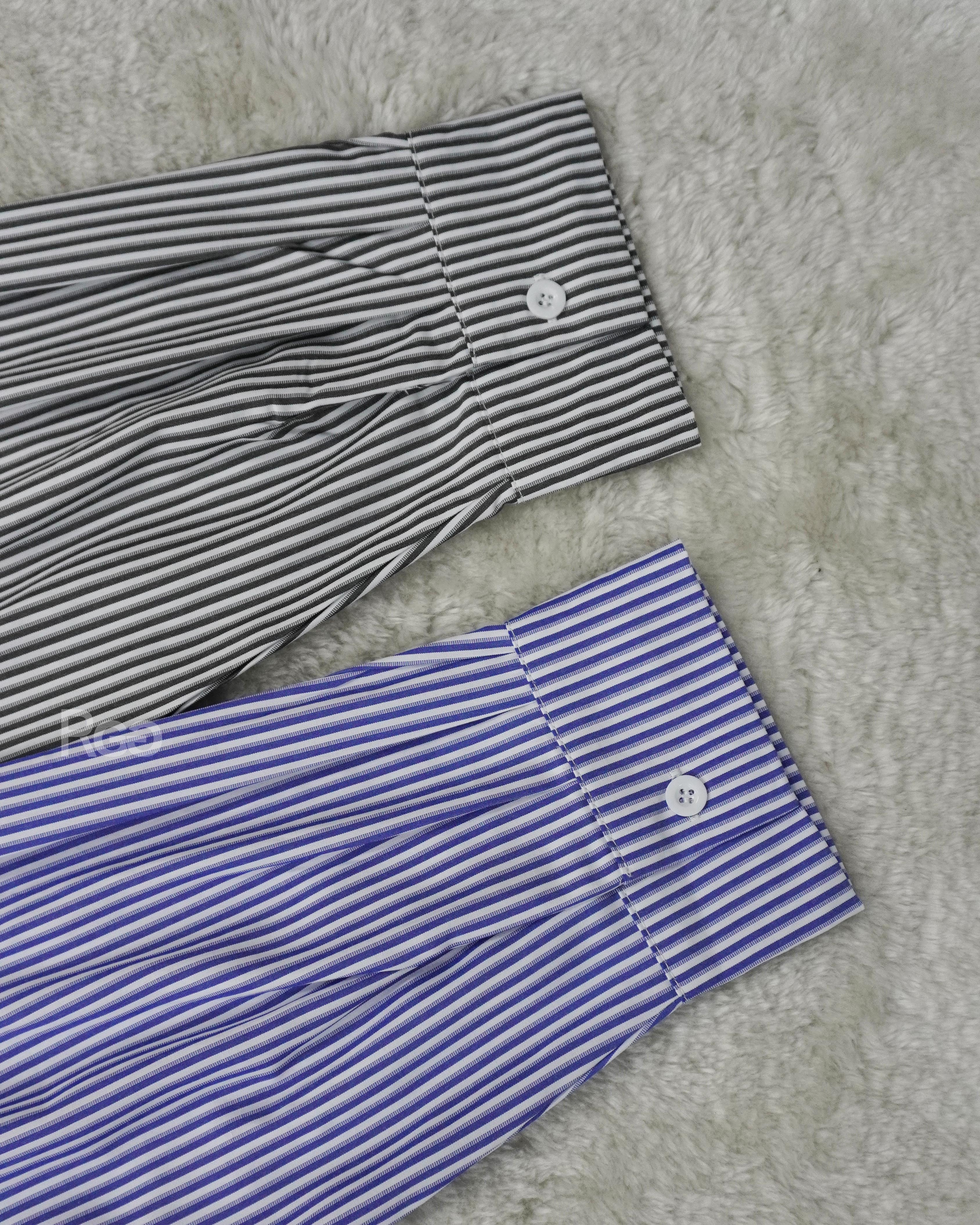 #99045 韓國寬短版條紋襯衫 袖口細節照