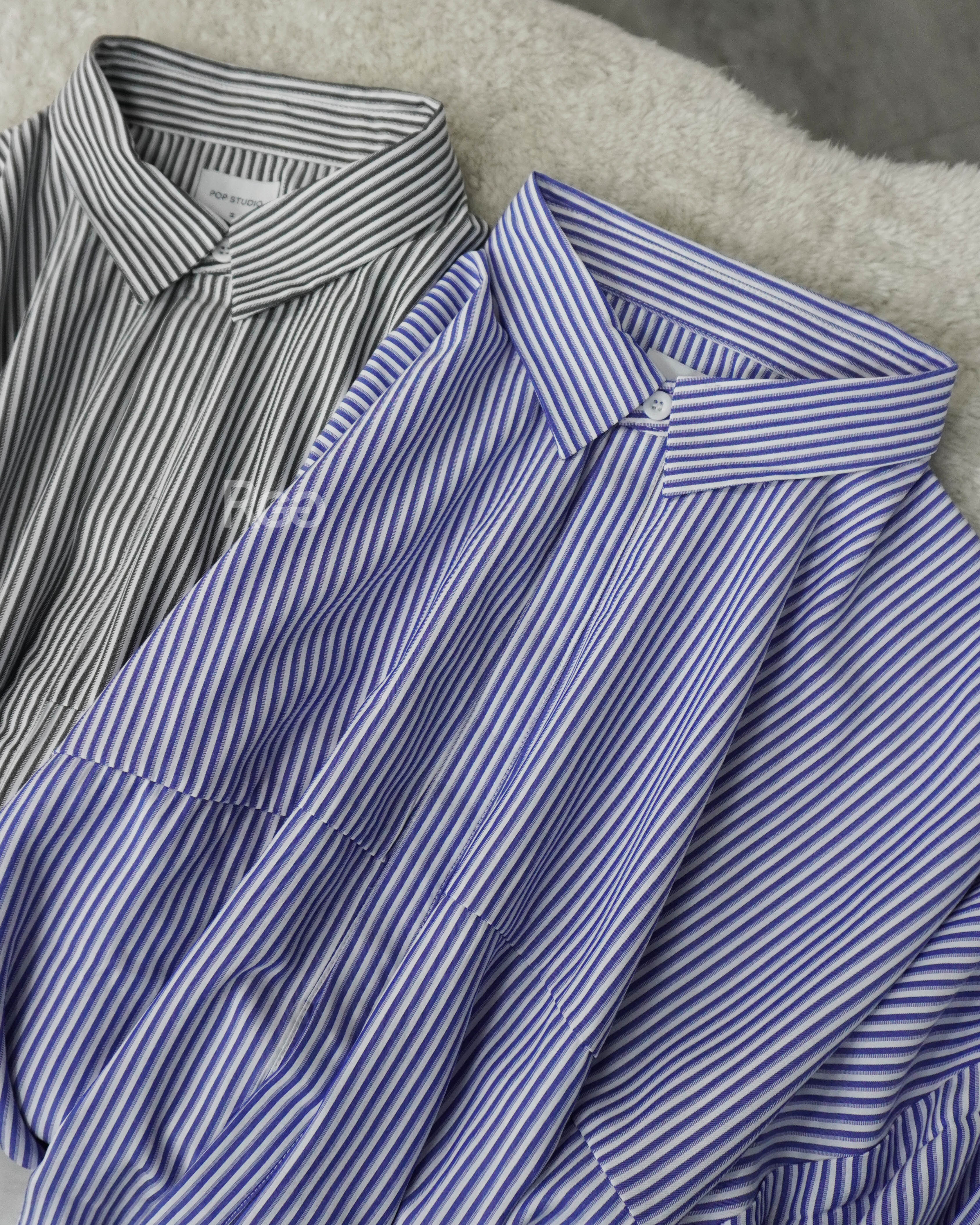 #99045 韓國寬短版條紋襯衫 平拍照