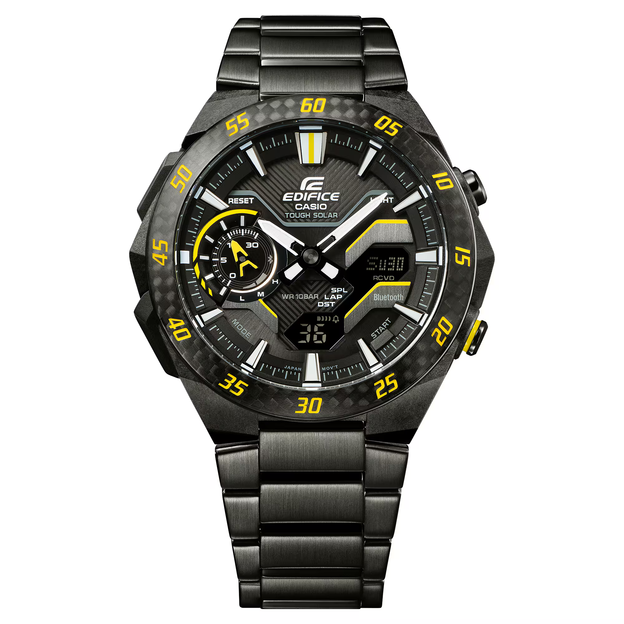 萬年鐘錶 - CASIO EDIFICE 系列 卡西歐EDIFICE  賽車太陽能藍芽智慧雙顯男錶 ECB-2200RC-1A9  錶徑 : 48.2MM
