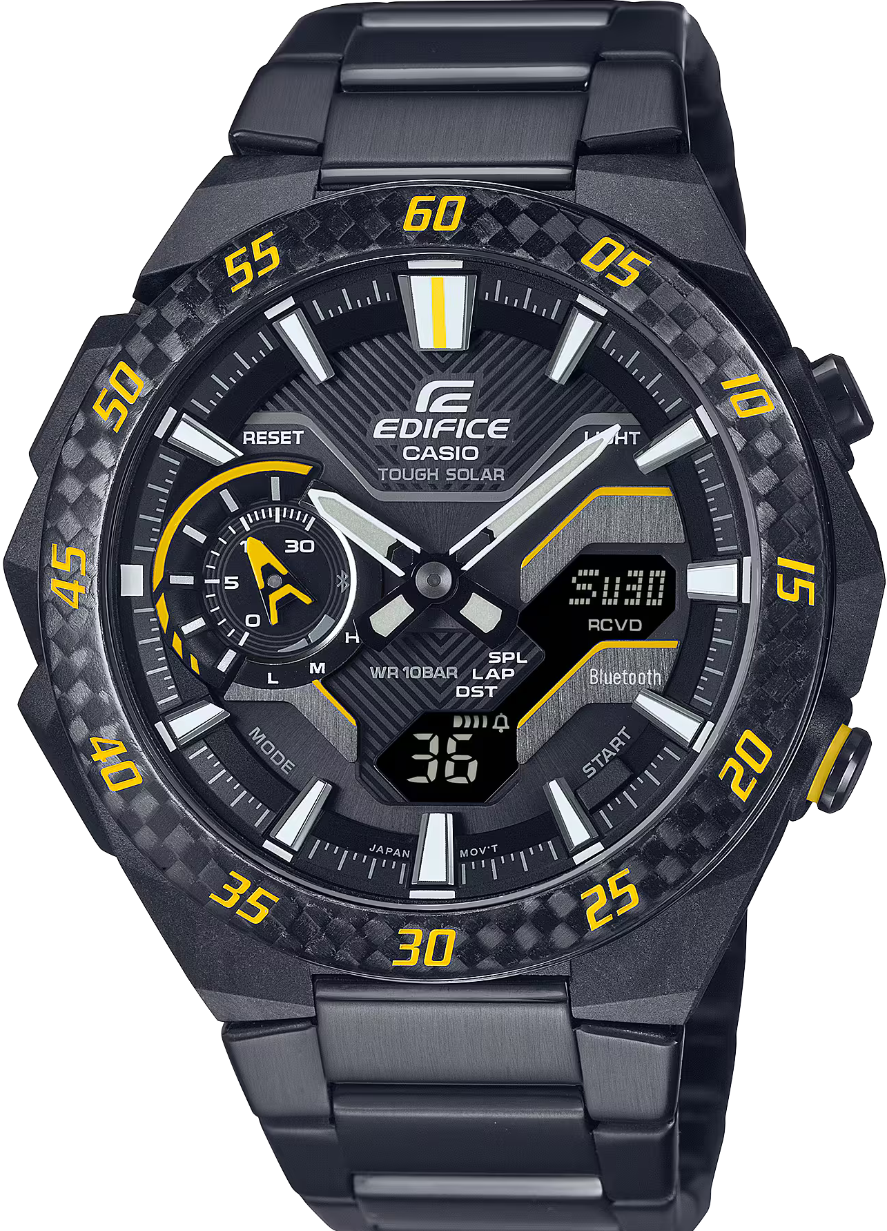 萬年鐘錶 - CASIO EDIFICE 系列 卡西歐EDIFICE  賽車太陽能藍芽智慧雙顯男錶 ECB-2200RC-1A9  錶徑 : 48.2MM