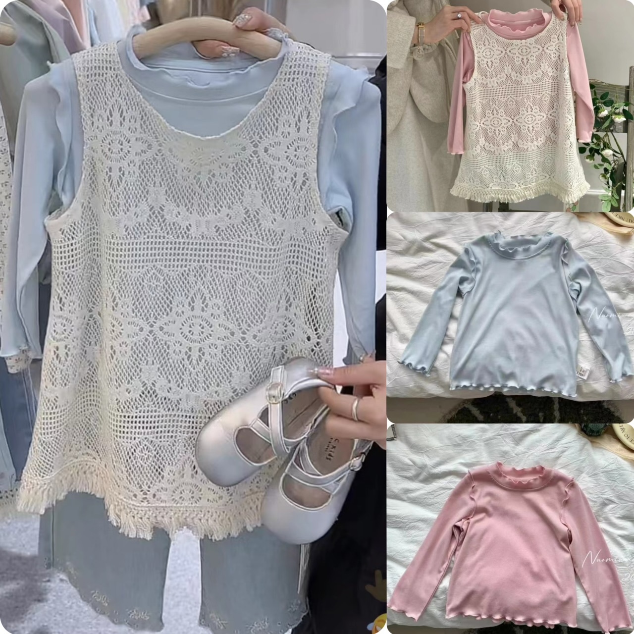 兒童日系蕾絲吊帶連打底兩件套 -2502543