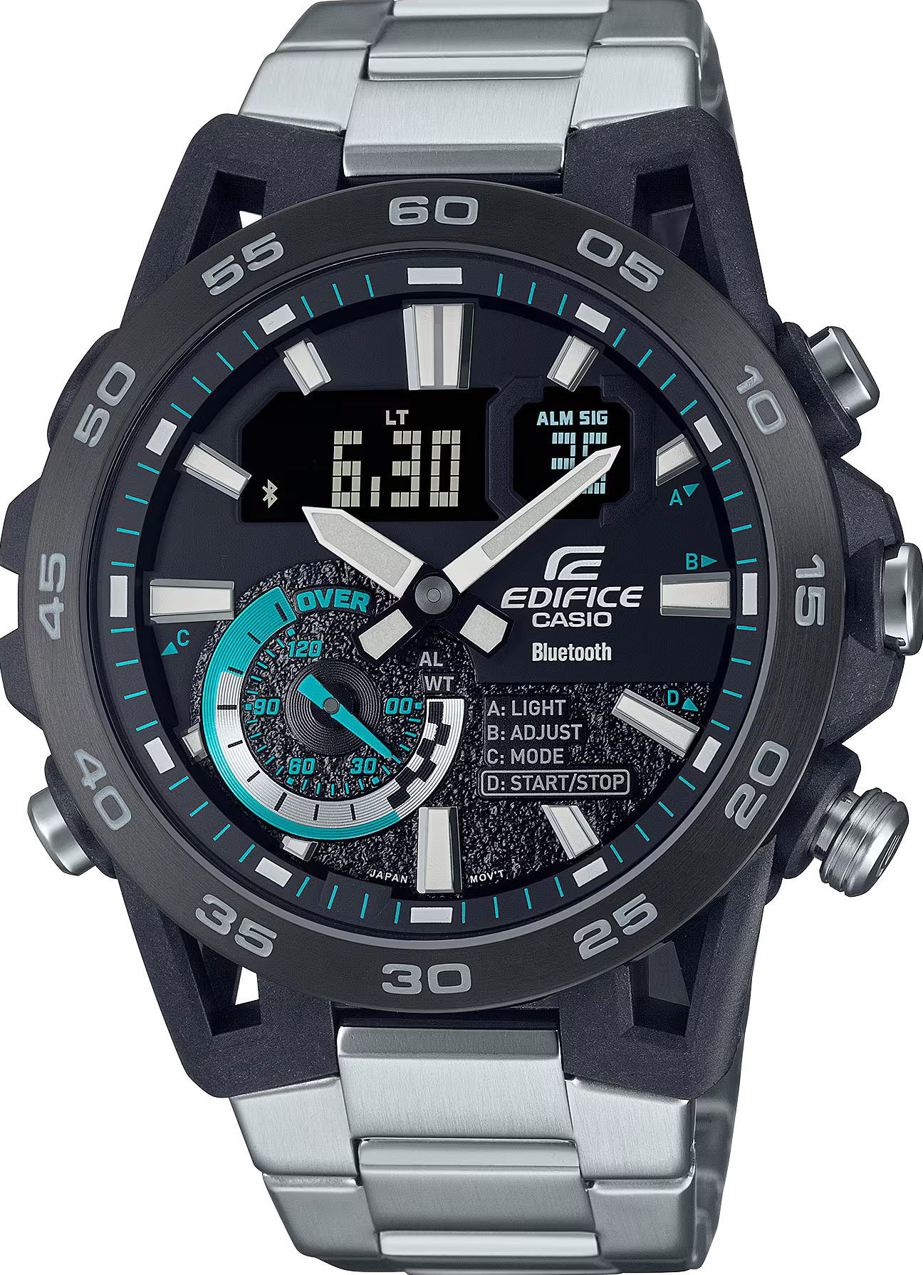 萬年鐘錶 - CASIO 卡西歐 EDIFICE 系列    賽車設計雙顯系列藍芽智慧男錶  ECB-40DB-1A  錶徑 : 48MM