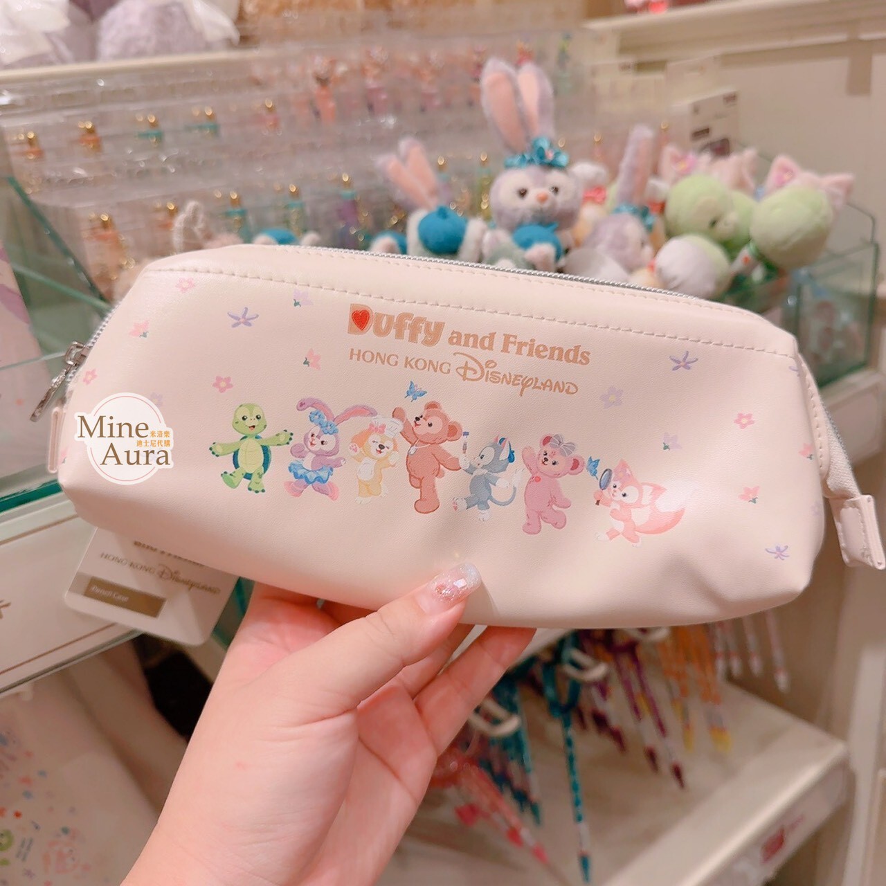 達菲 Duffy 與好友們 圖案 白色底 筆袋 收納袋 -香港迪士尼樂園