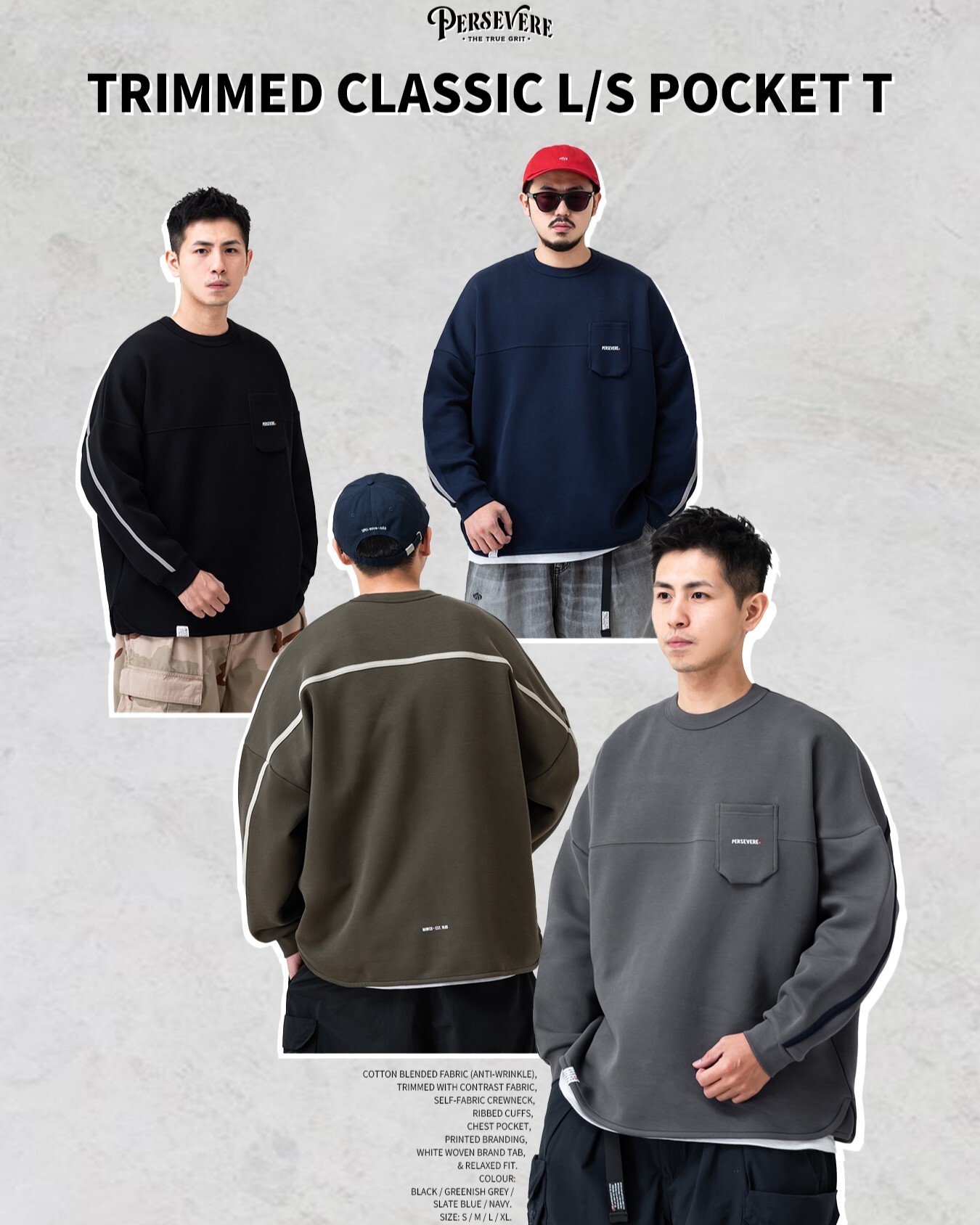 Persevere Trimmed Classic L/S Pocket T-shirt 口袋 長袖 四色
