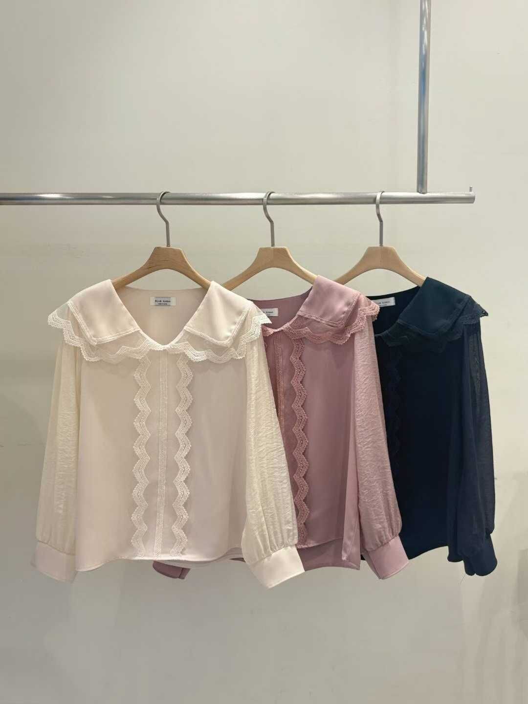 BR5145 雙層拼蕾絲水手領長袖上衣