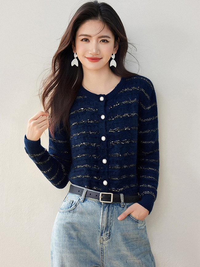 低調光澤閃爍感薄毛衣外套-預購