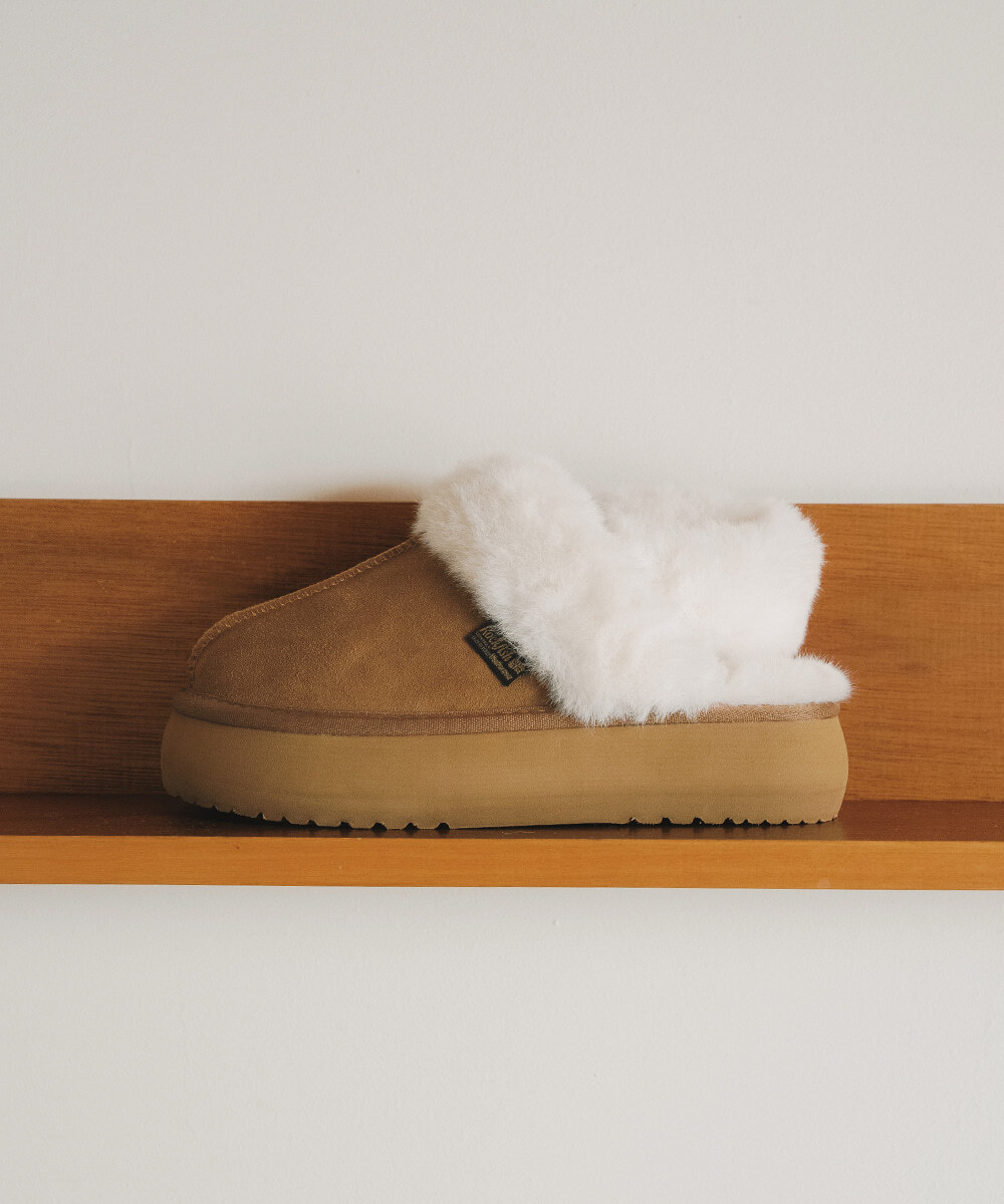 2025年新版 🇰🇷 Rockfish Weatherwear CLOUDY FLATFORM FUR SLINGBACK 毛毛涼鞋 扣環 麂皮 / 預購