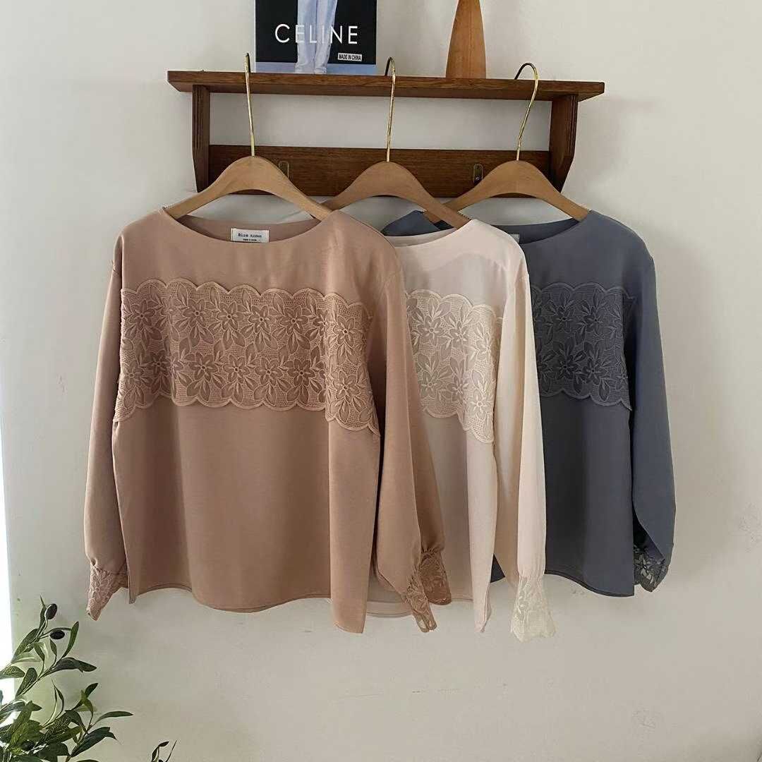 BR5155 圓領花邊復古蕾絲長袖上衣