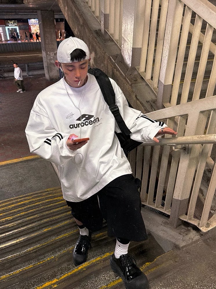 Aurocean 運動風格 塗鴉印花 假兩件上衣