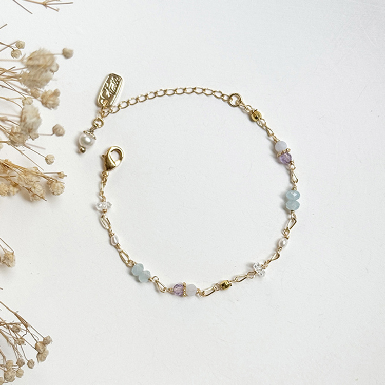 生日花 • 柒月貳貳 • 百子蓮 – 海藍寶 – 手鍊