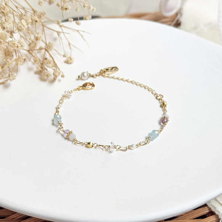 生日花 • 柒月貳貳 • 百子蓮 – 海藍寶 – 手鍊