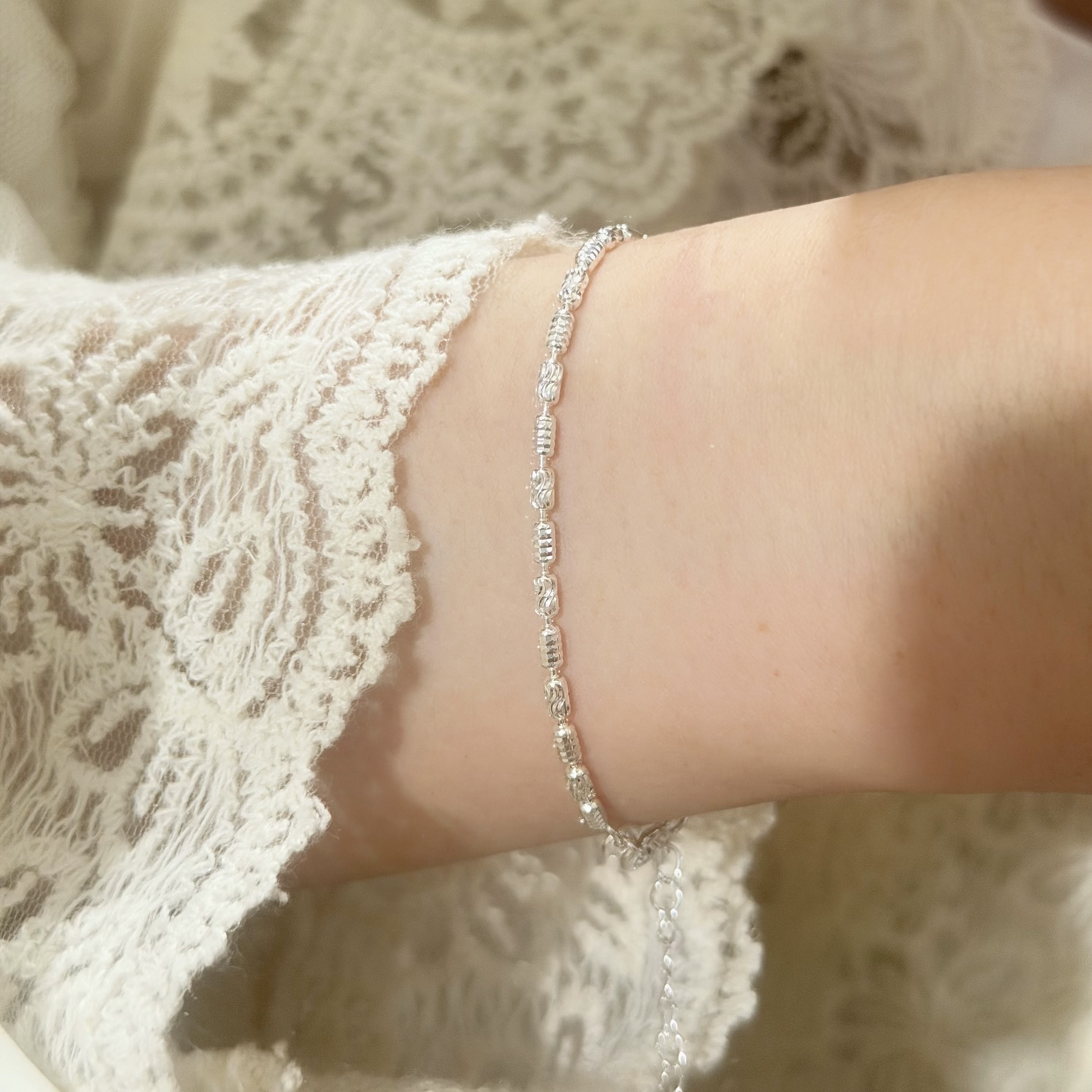 C320橢圓鑽石切割純銀手鍊