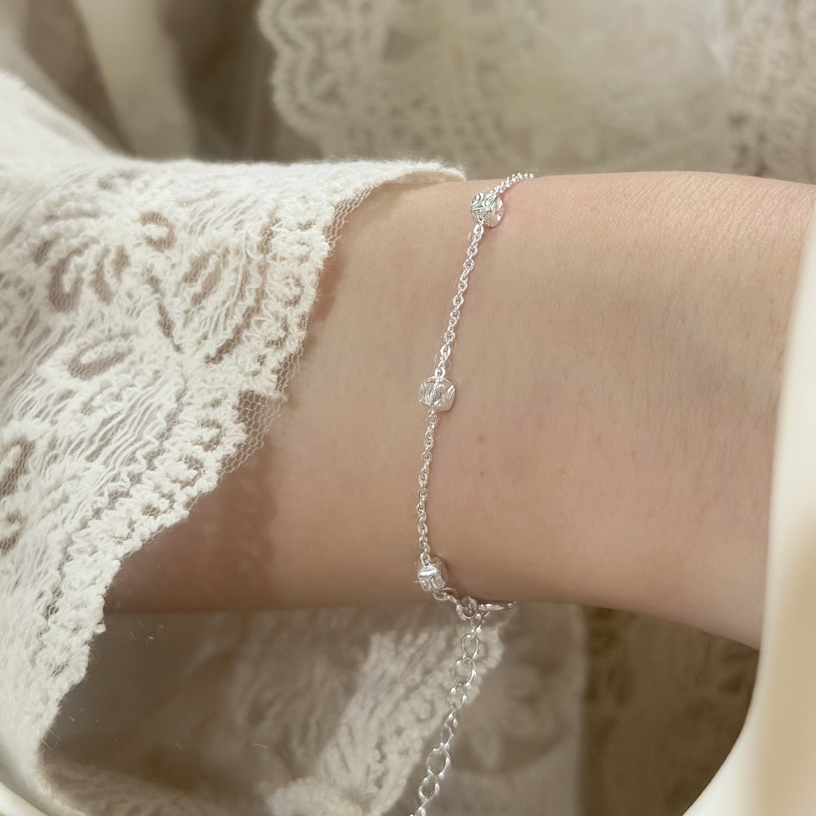 H174分布式切割方糖純銀手鏈