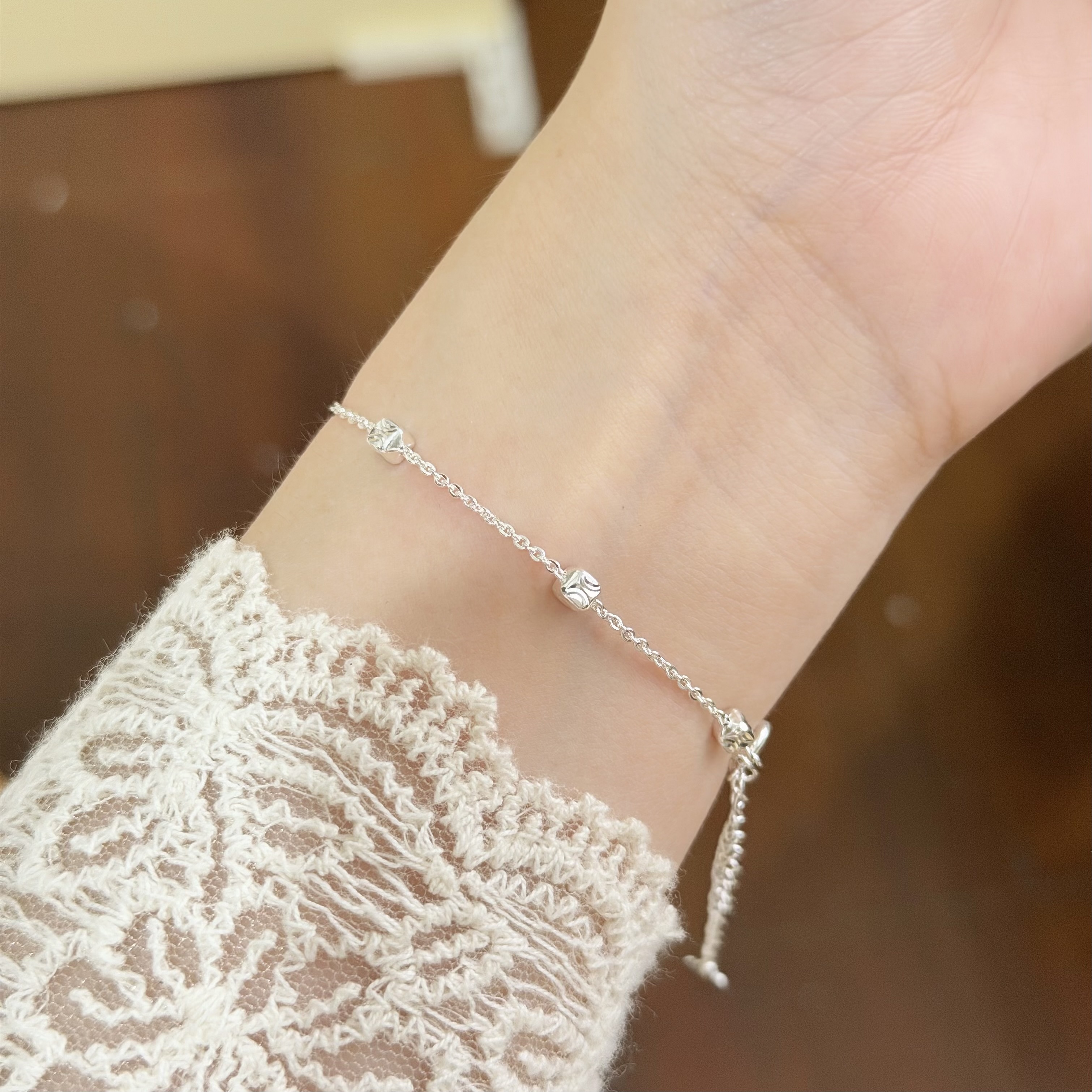 H174分布式切割方糖純銀手鏈