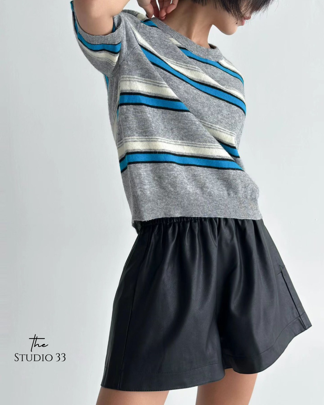 Marie-Marie| 時髦個性條紋短袖針織上衣