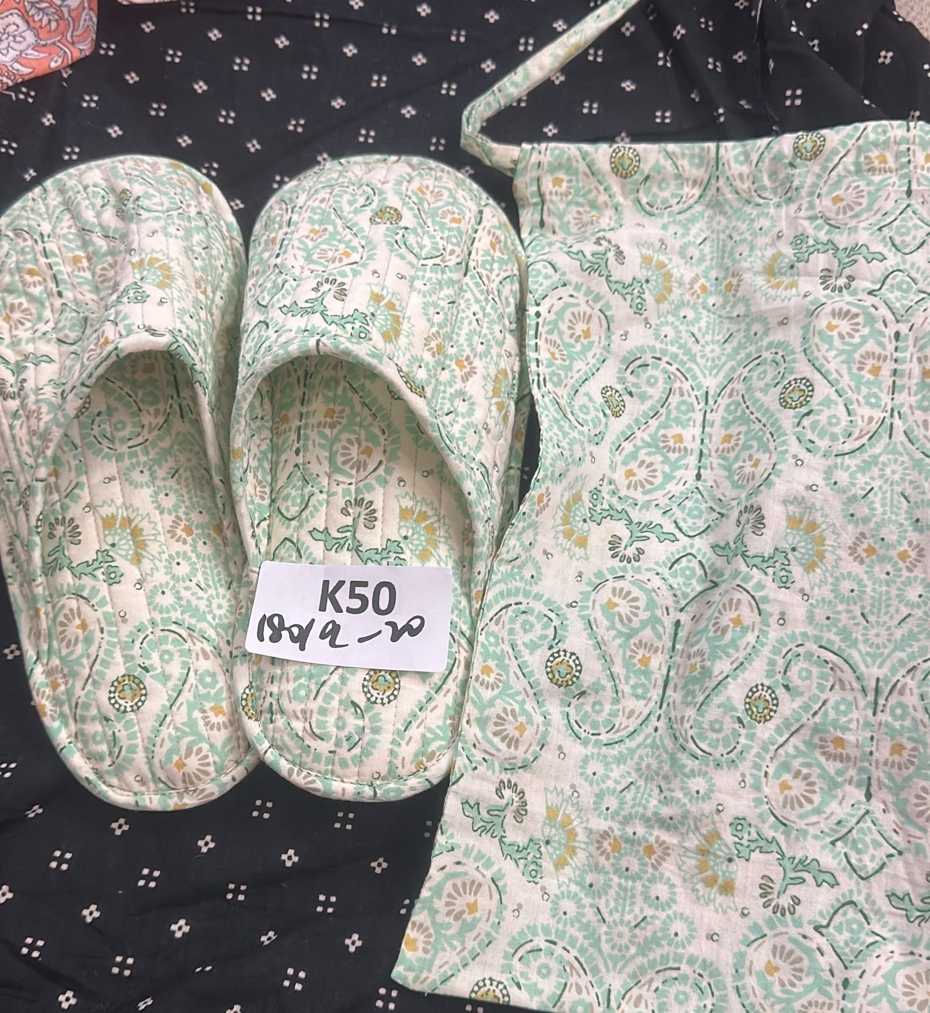 [訂貨](印度直送大約3-5星期) Blockprint旅行拖鞋連埋個 Green K50 (1023live)