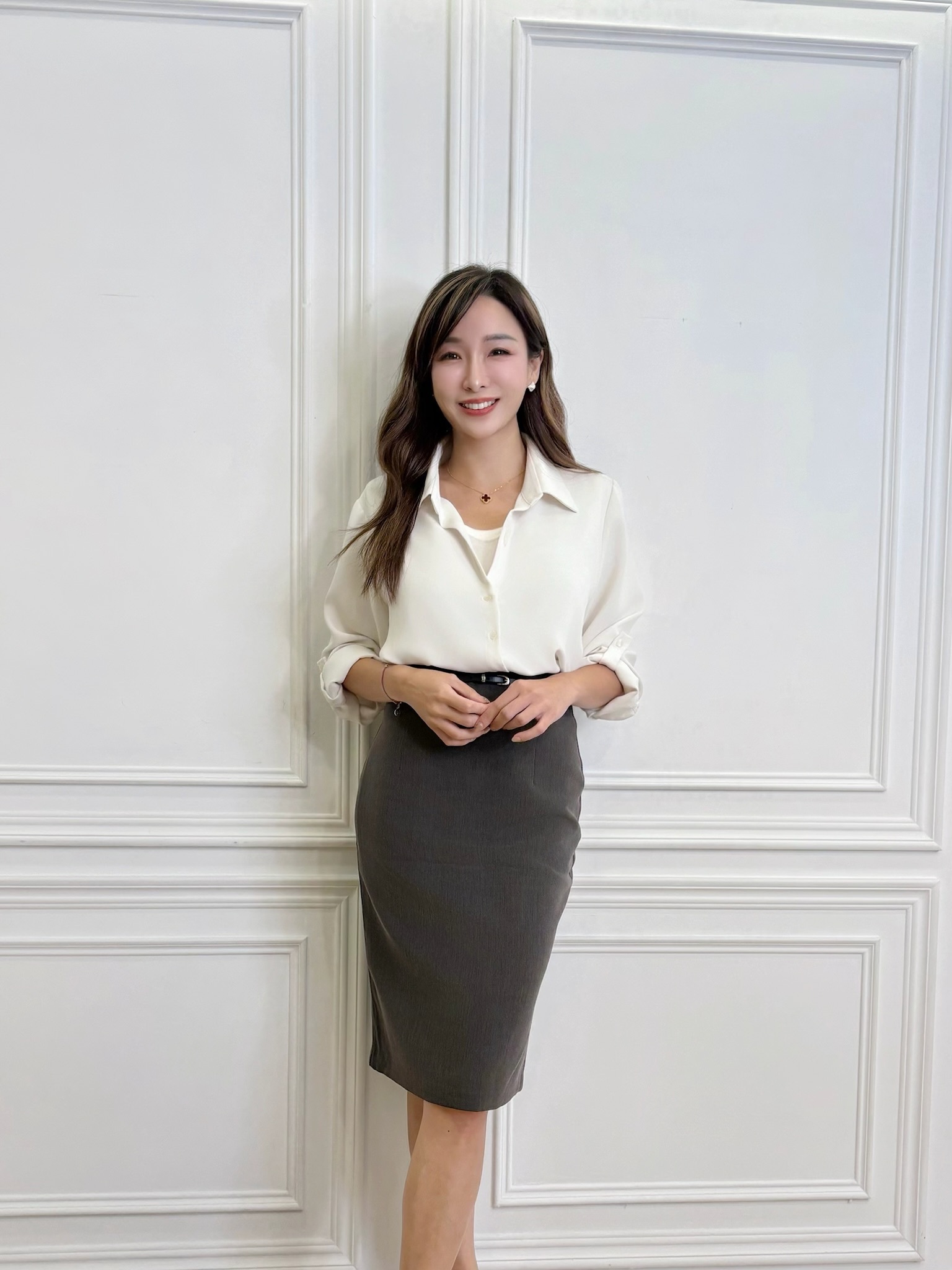 ( JS ) 自帶內搭! 拼接領層襯衫