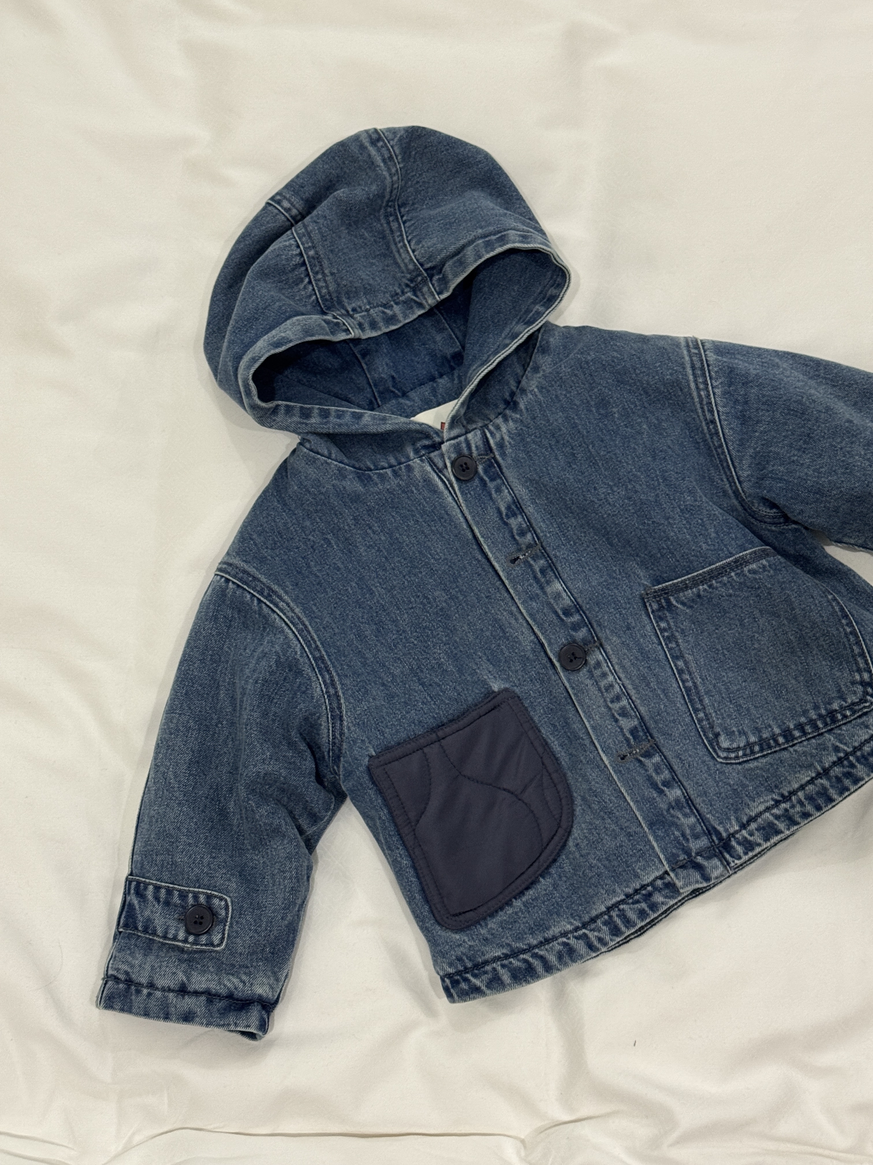 A03253撞色口袋鋪棉牛仔連帽外套