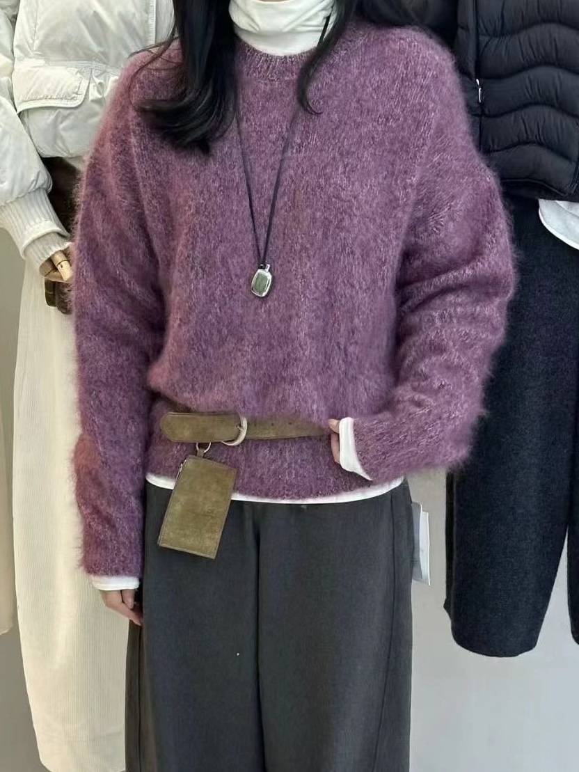 廣州檔口場/完全不刺羊毛100長毛摻色毛衣/粉紫