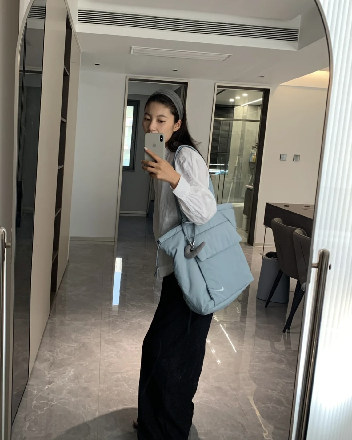 【現貨快出】NIKE 軟綿綿 抽繩購物袋 瑜珈包 霧霾藍 NKBG