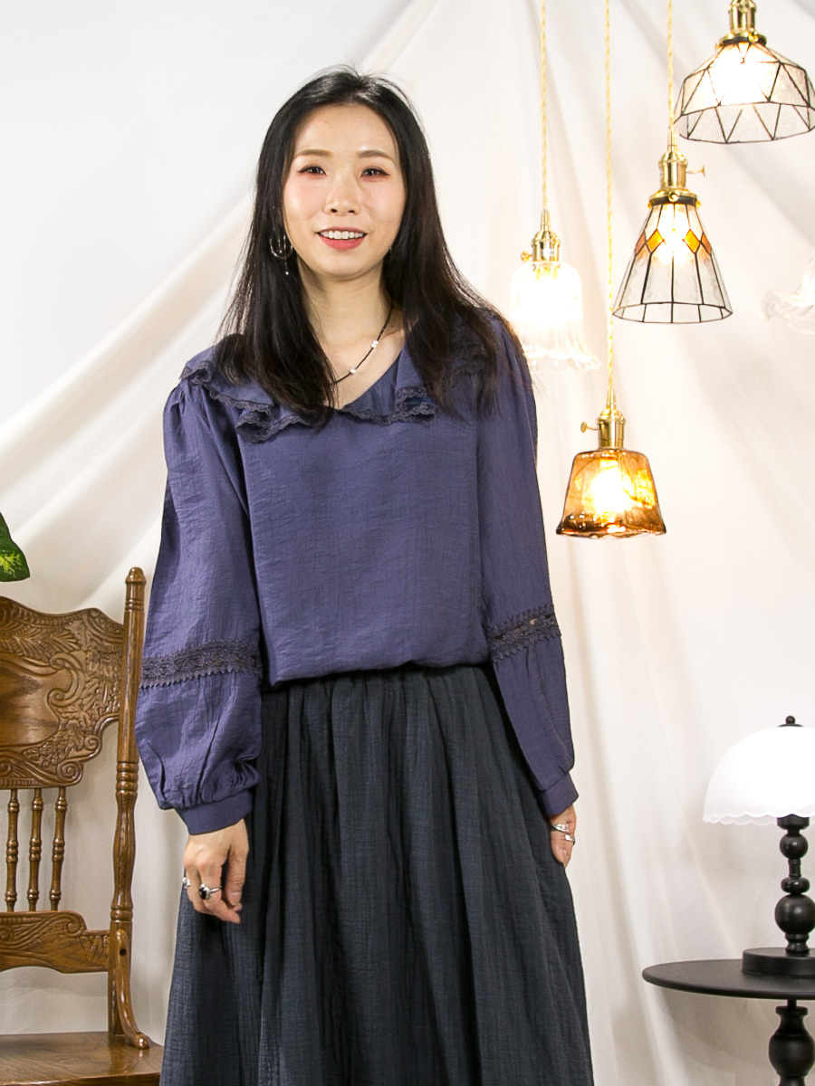 ⬇️開倉低至半價😱FINALSALE📣 反領邊LACE．麻棉料TOP【不設退換】