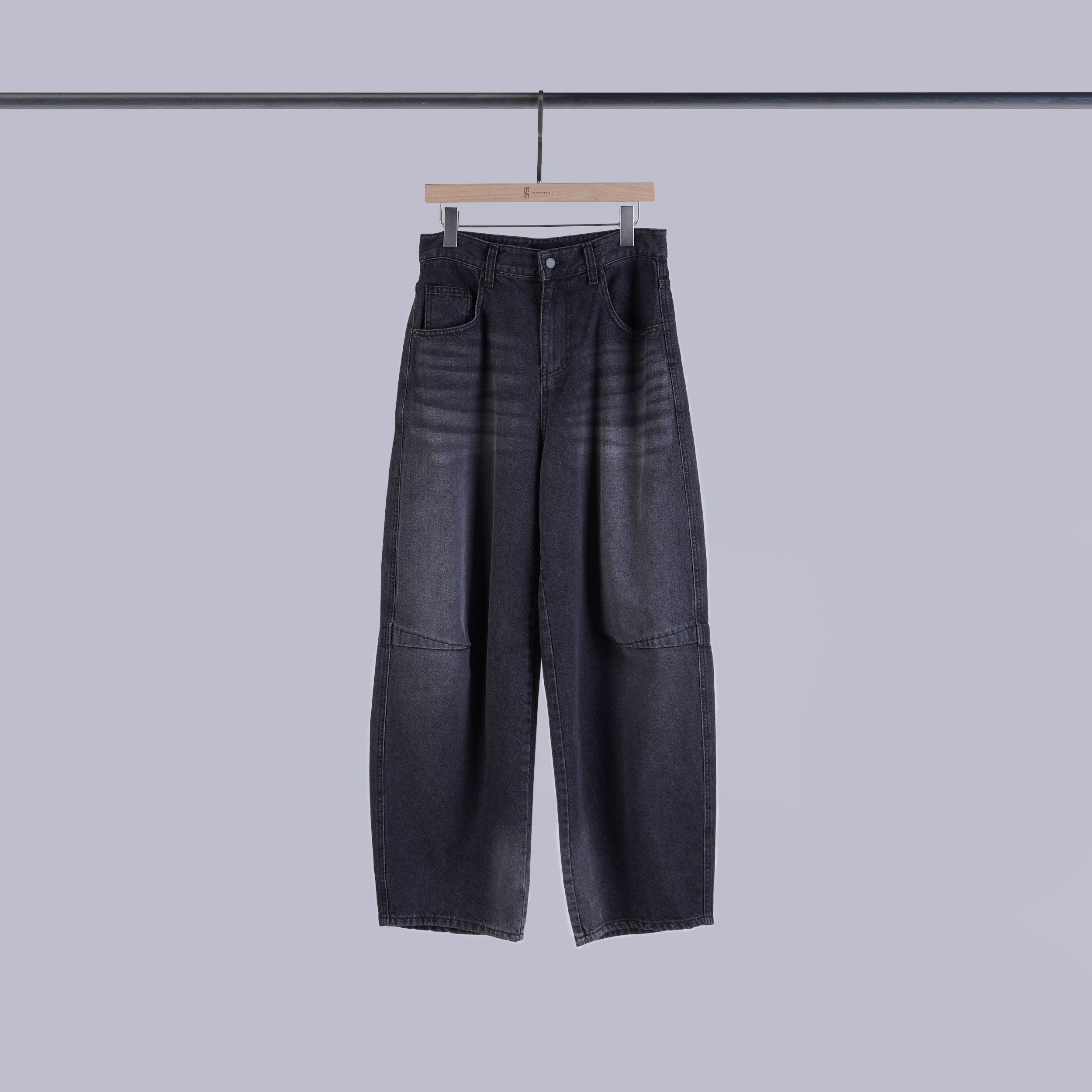 質感拼接刷色水洗彎刀褲 | S-XL | 碳灰