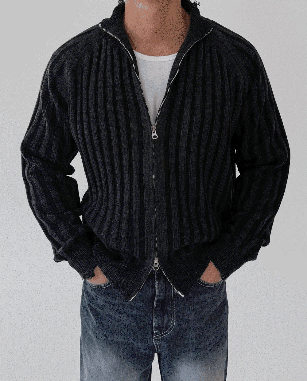 肯特損傷針織拉鍊衫