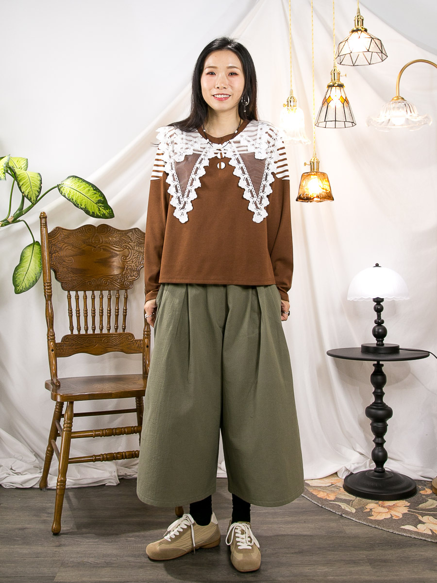 ⬇️開倉低至半價😱FINALSALE📣  領位DOUBLE LACE網布．釘鈕．橫間 拼 淨色雙面料TOP【不設退換】