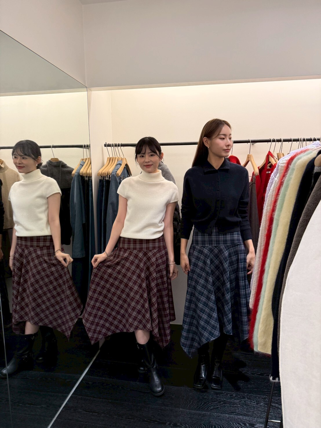 OB5102 不規則裙擺格紋後橡筋半身裙