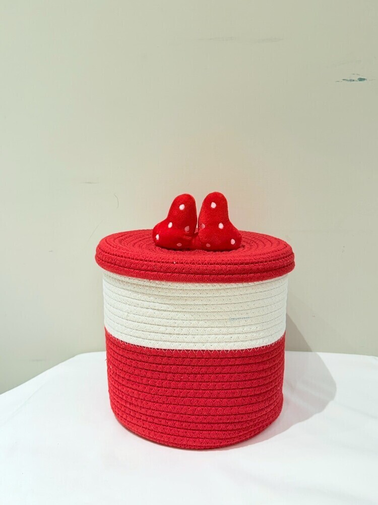 立體迷你蝴蝶結圓筒置物籃(附蓋)