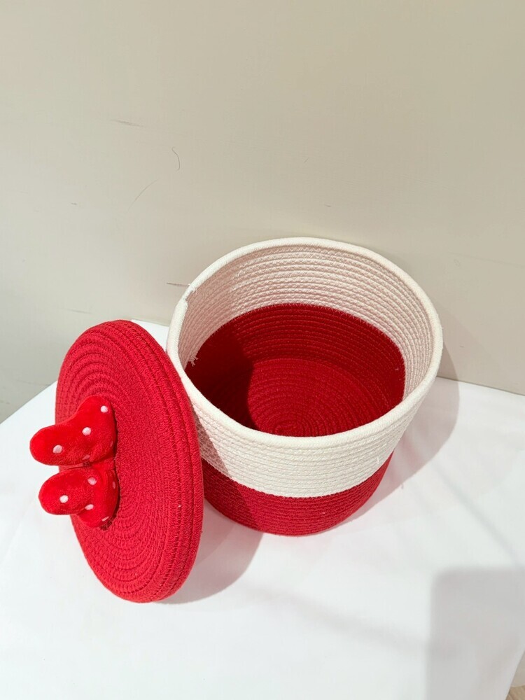 立體迷你蝴蝶結圓筒置物籃(附蓋)