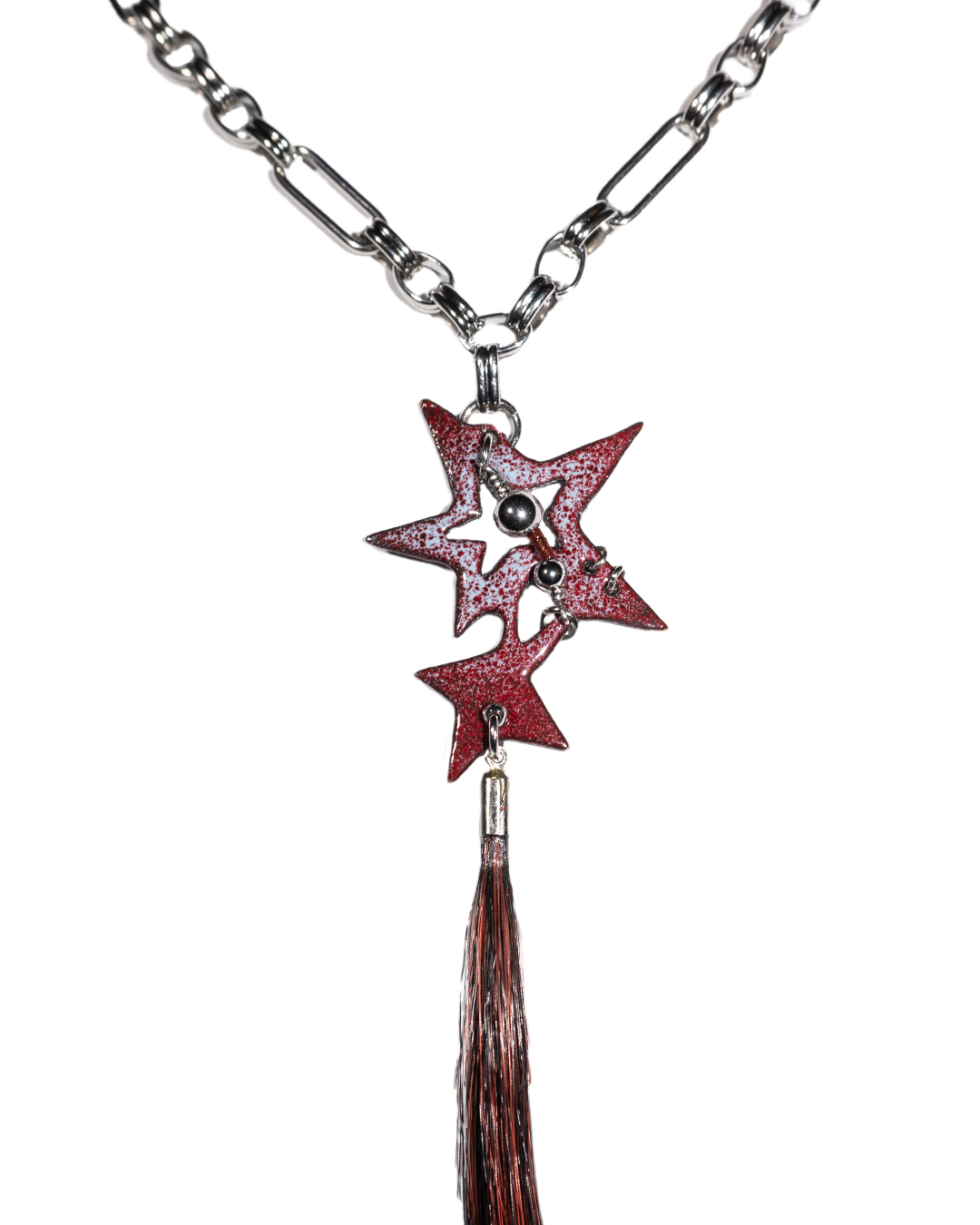 theavantsigils Rouge Double Star Hair Tie Enamel Necklace