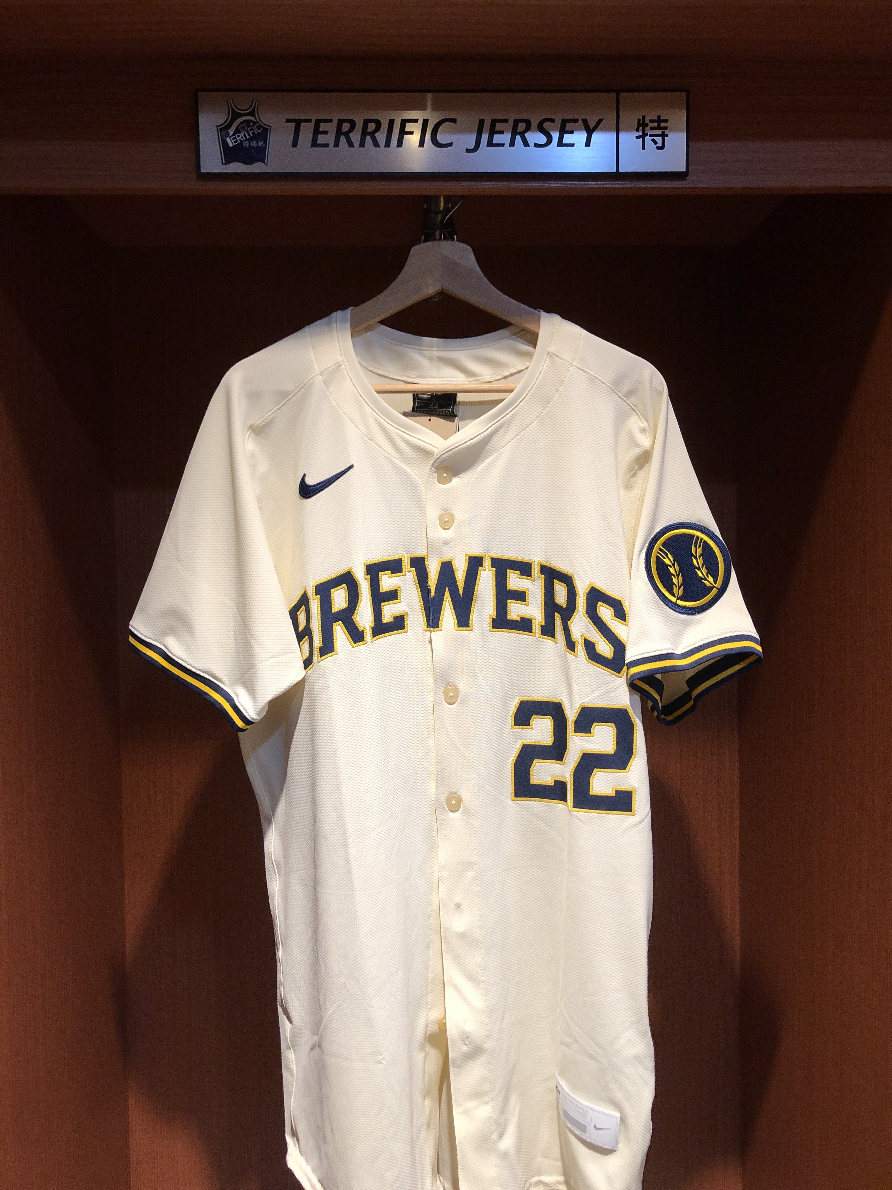 MLB球衣 Christian Yelich 密爾瓦基釀酒人米白 Nike Elite Player Name Jersey 球員版 電繡 全新
