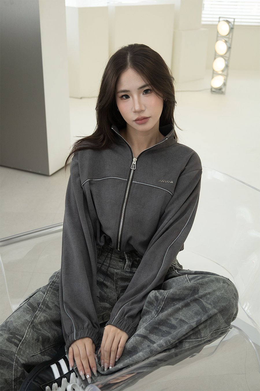 [ Ananas自訂款✨] 暈染抽繩雙拉鍊外套